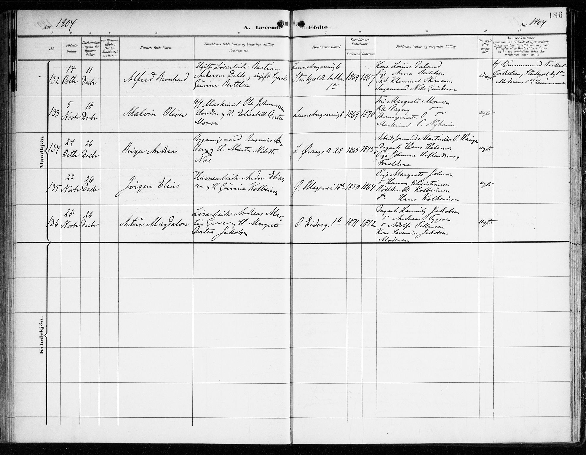 Korskirken sokneprestembete, AV/SAB-A-76101/H/Haa/L0023: Parish register (official) no. B 9, 1899-1908, p. 186