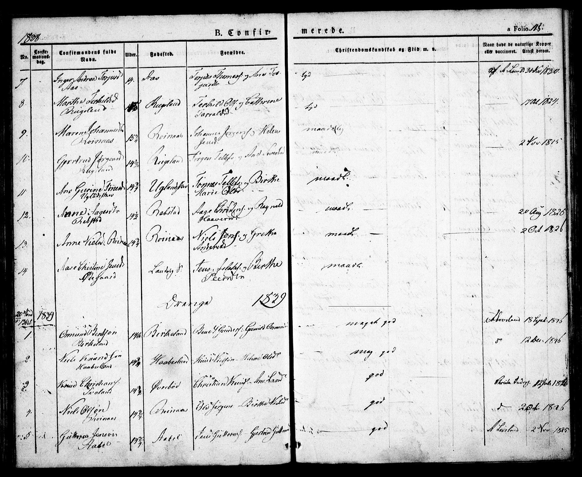 Birkenes sokneprestkontor, SAK/1111-0004/F/Fa/L0001: Parish register (official) no. A 1, 1829-1849, p. 118
