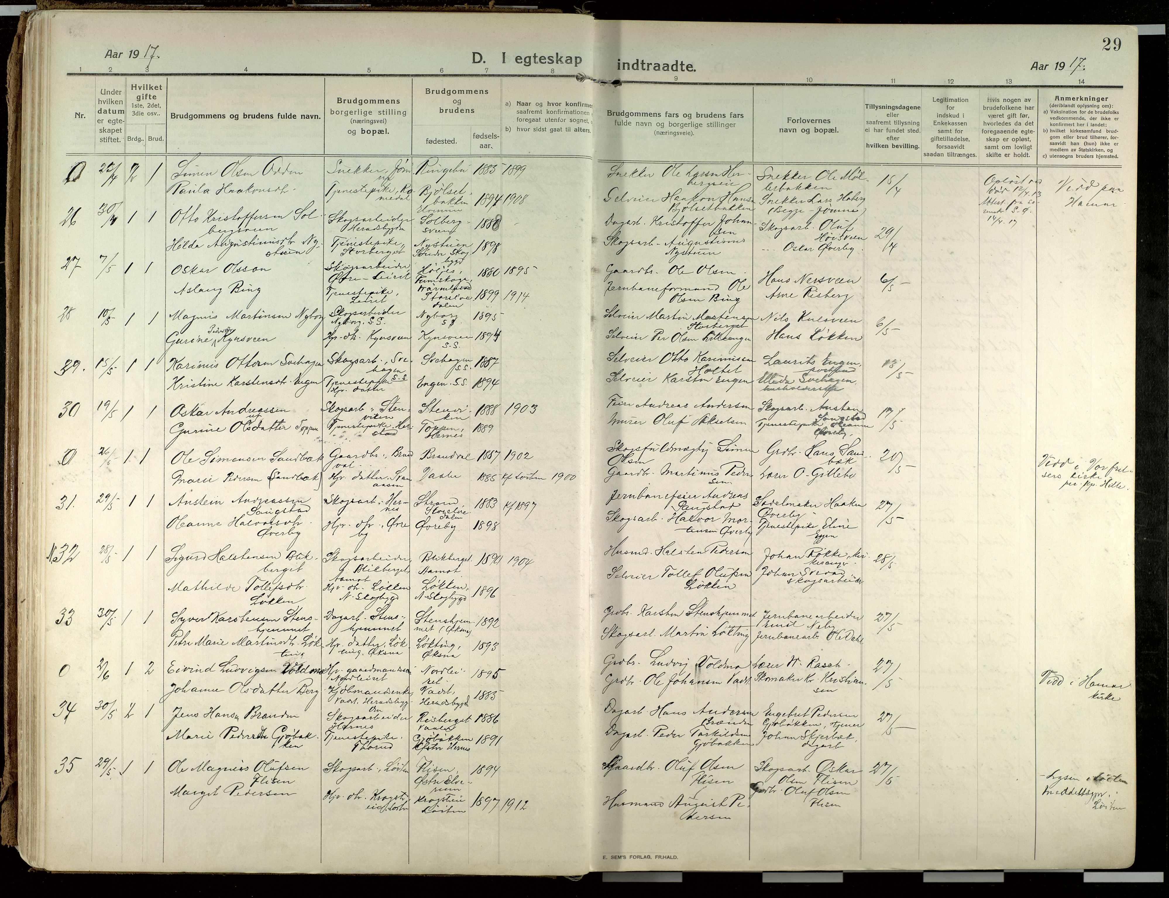 Elverum prestekontor, SAH/PREST-044/H/Ha/Haa/L0021: Parish register (official) no. 21, 1913-1928, p. 29