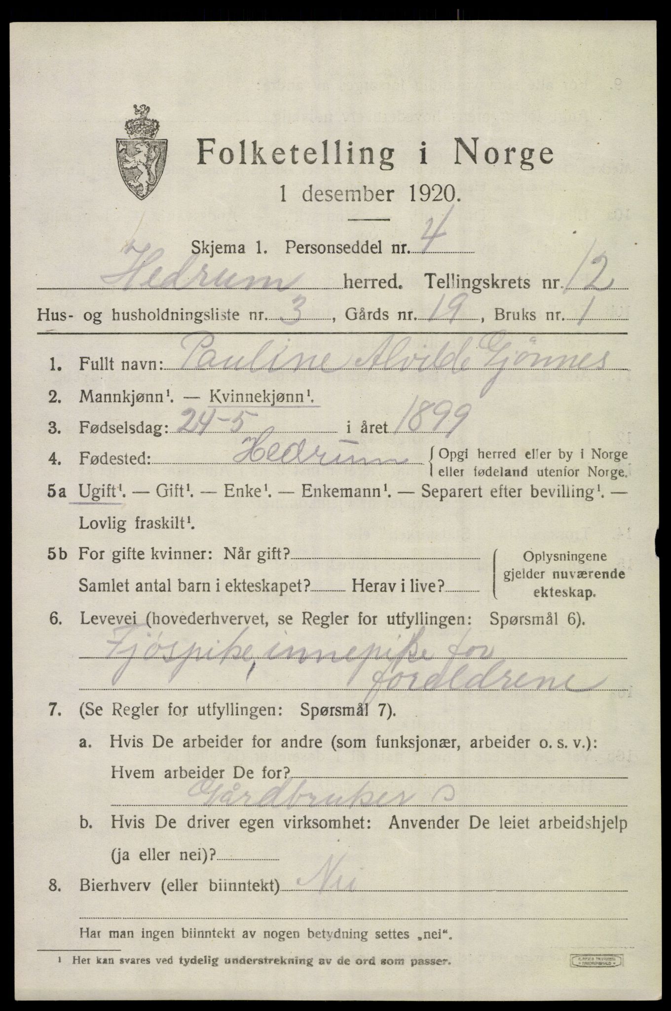 SAKO, 1920 census for Hedrum, 1920, p. 8059