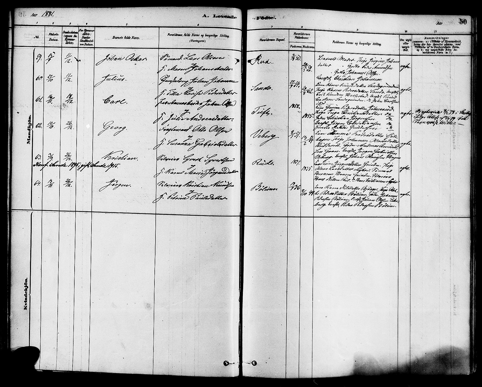 Sande Kirkebøker, AV/SAKO-A-53/F/Fa/L0006: Parish register (official) no. 6, 1878-1888, p. 50