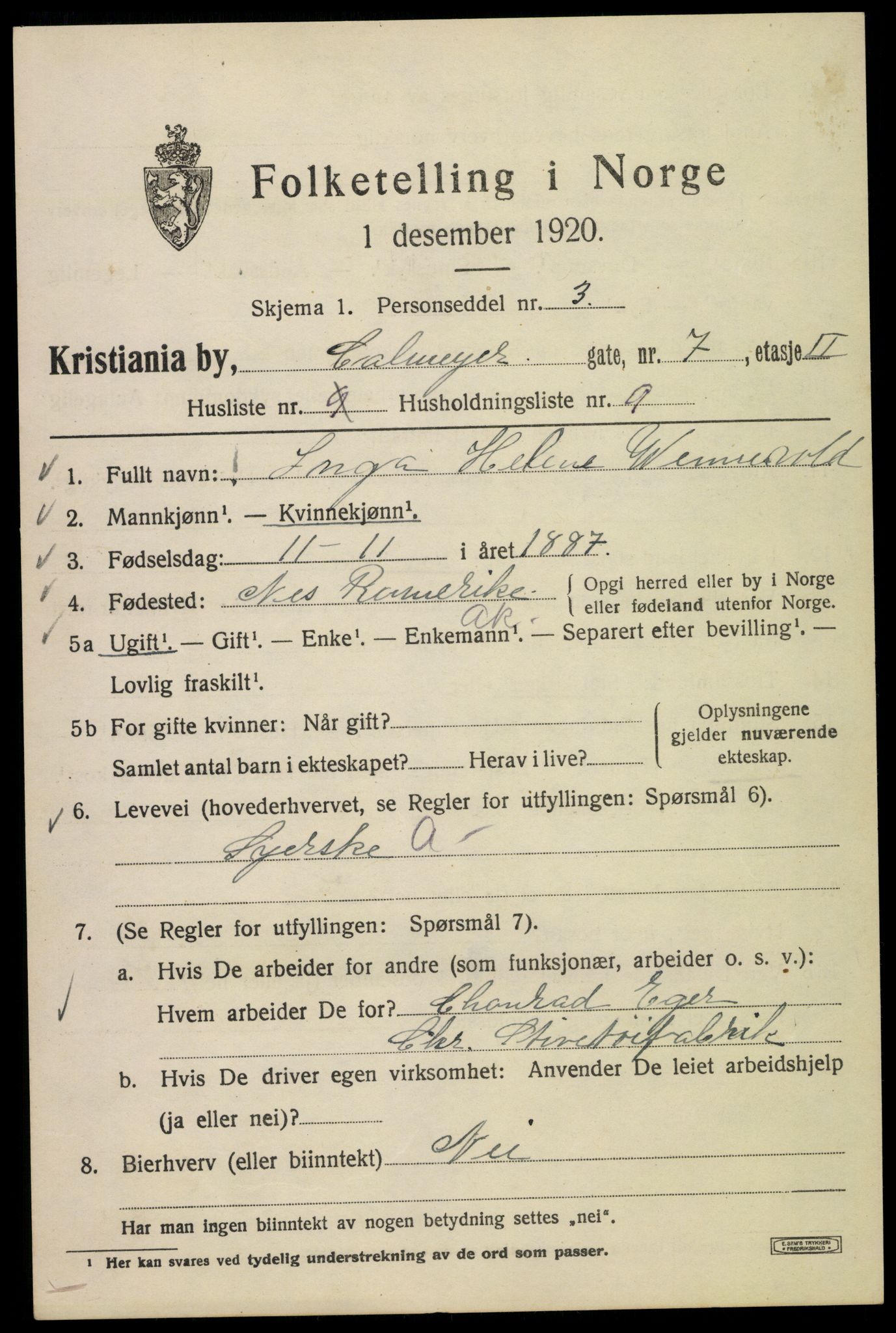 SAO, 1920 census for Kristiania, 1920, p. 181799