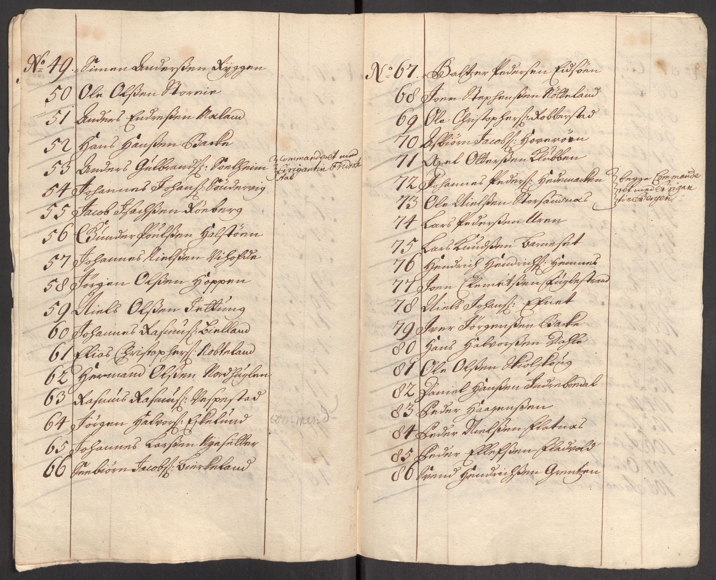 Kommanderende general (KG I) med Det norske krigsdirektorium, AV/RA-EA-5419/E/Eb/L0001: Ruller over noen kompanier som tjenestegjorde på flåten, 1712-1721, p. 614