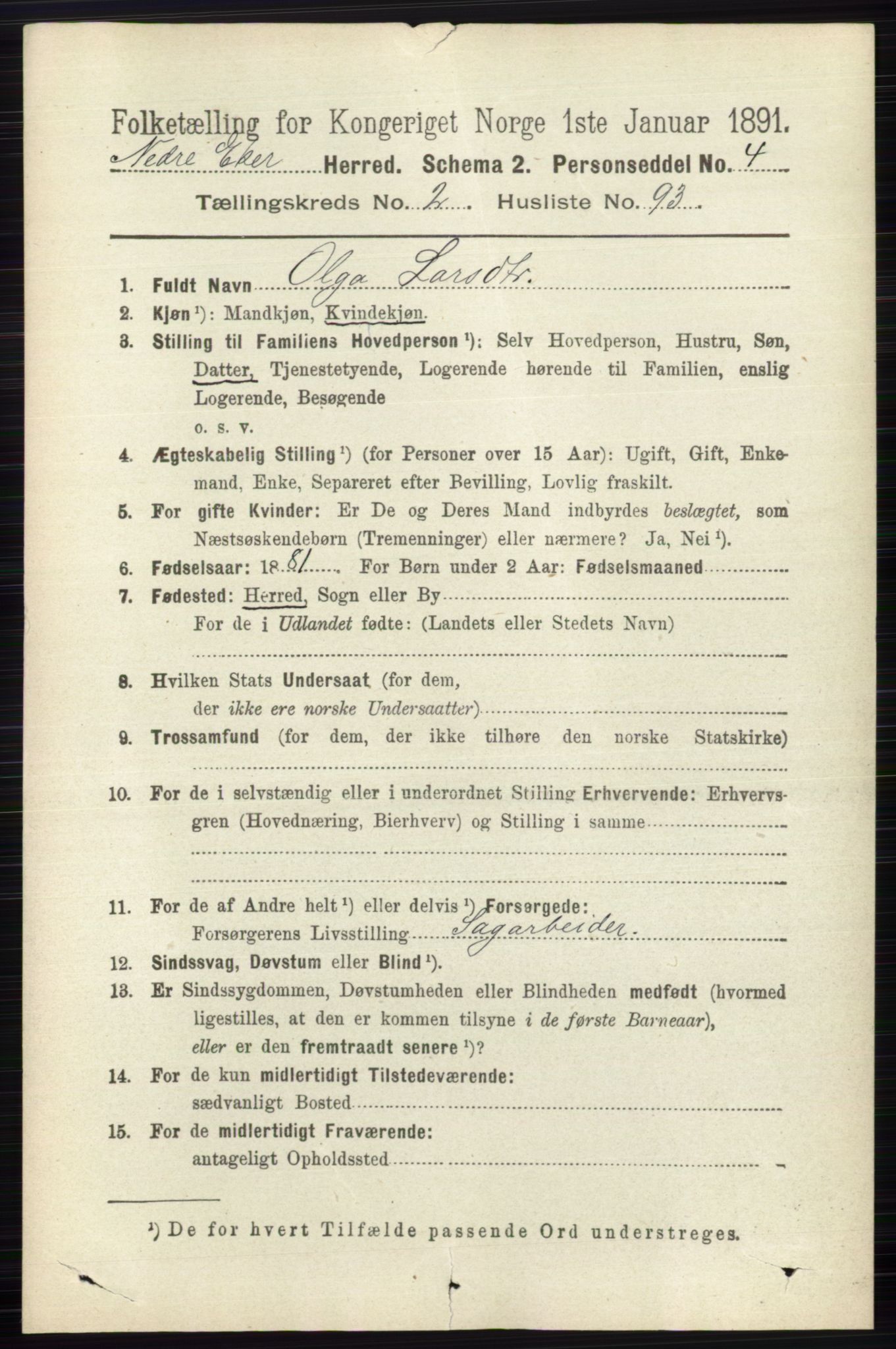 RA, 1891 census for 0625 Nedre Eiker, 1891, p. 1059