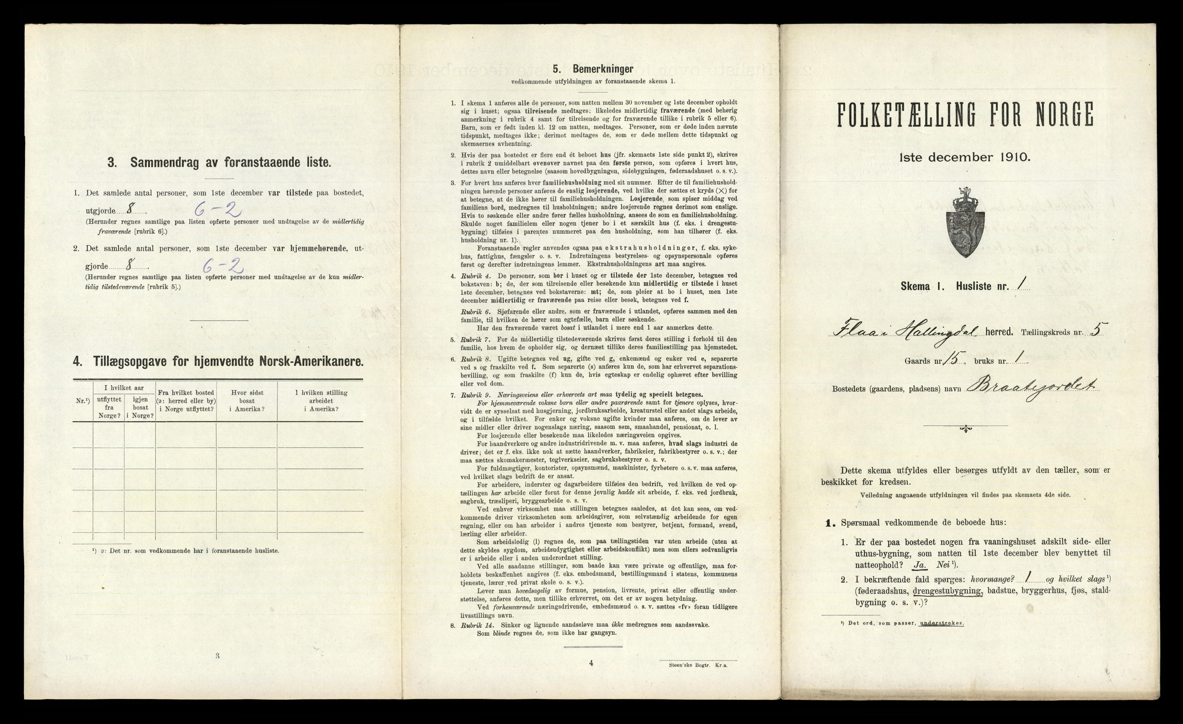 RA, 1910 census for Flå, 1910, p. 470