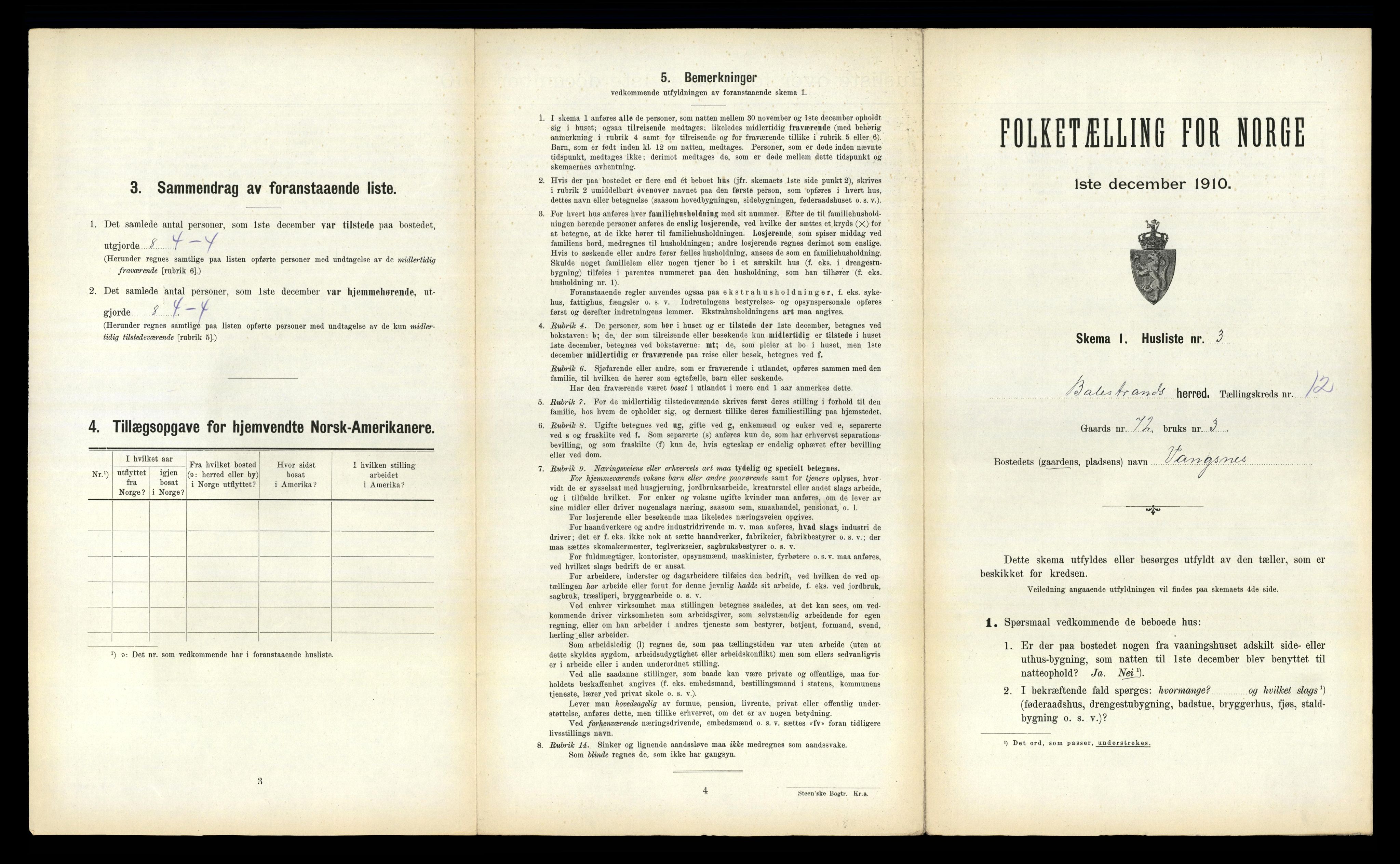 RA, 1910 census for Balestrand, 1910, p. 752