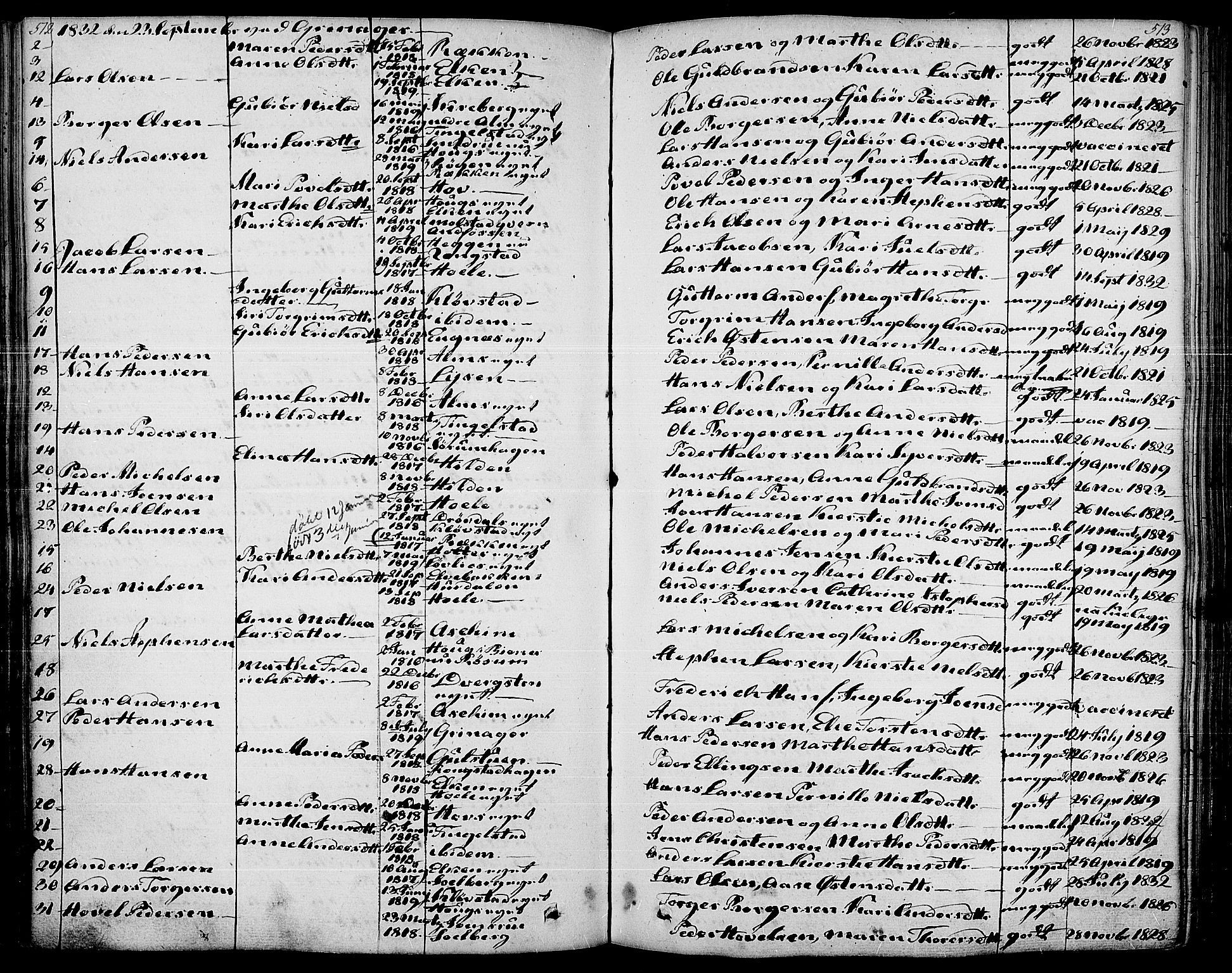 Gran prestekontor, AV/SAH-PREST-112/H/Ha/Haa/L0010: Parish register (official) no. 10, 1824-1842, p. 512-513