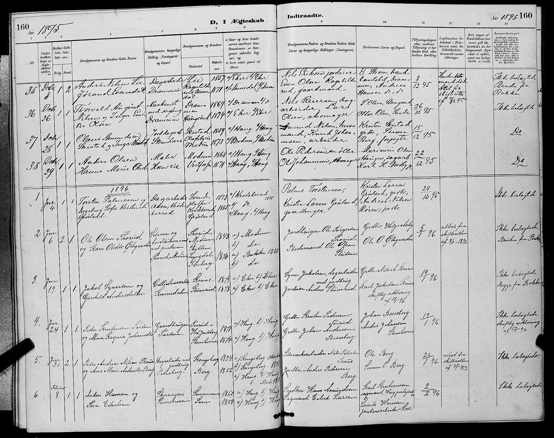 Eiker kirkebøker, AV/SAKO-A-4/G/Ga/L0007: Parish register (copy) no. I 7, 1893-1902, p. 160