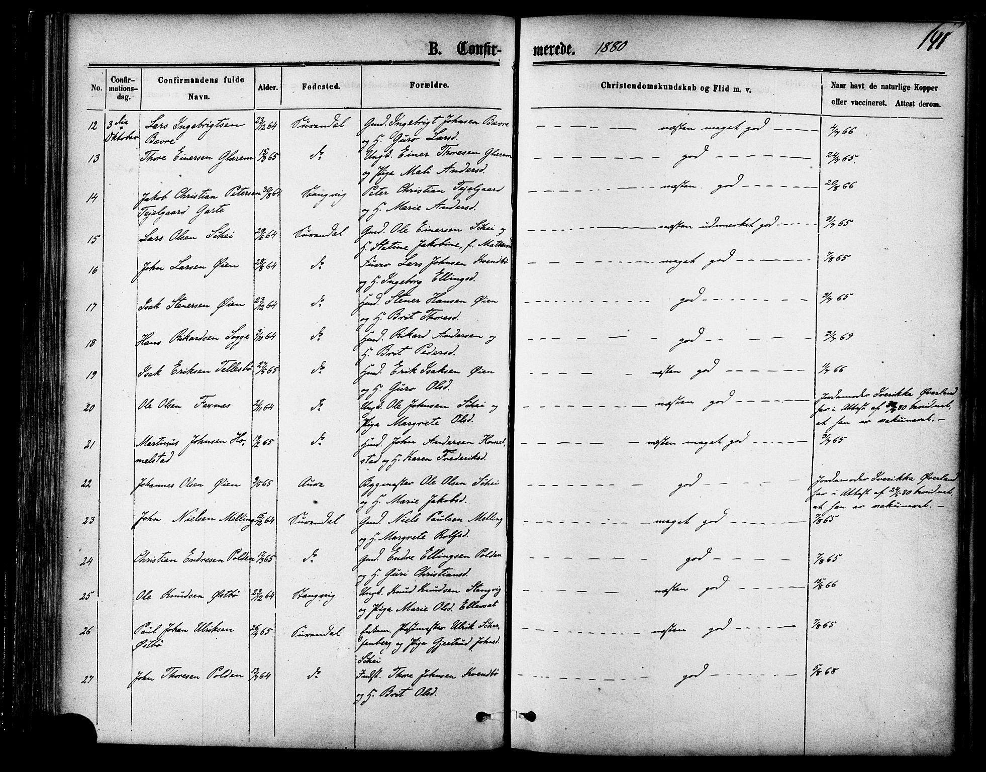 Ministerialprotokoller, klokkerbøker og fødselsregistre - Møre og Romsdal, SAT/A-1454/595/L1046: Parish register (official) no. 595A08, 1874-1884, p. 141
