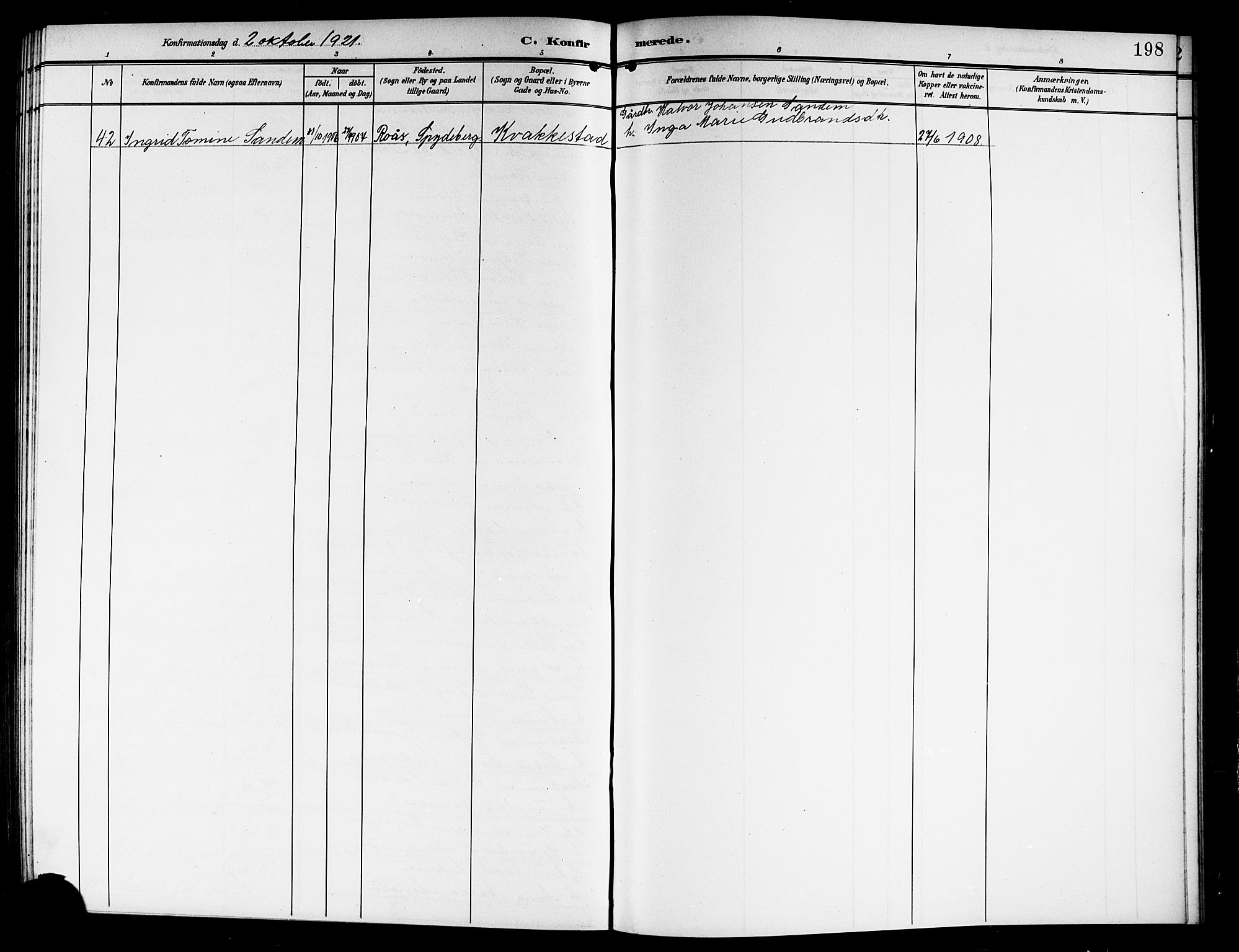 Askim prestekontor Kirkebøker, AV/SAO-A-10900/G/Ga/L0002: Parish register (copy) no. 2, 1903-1921, p. 198