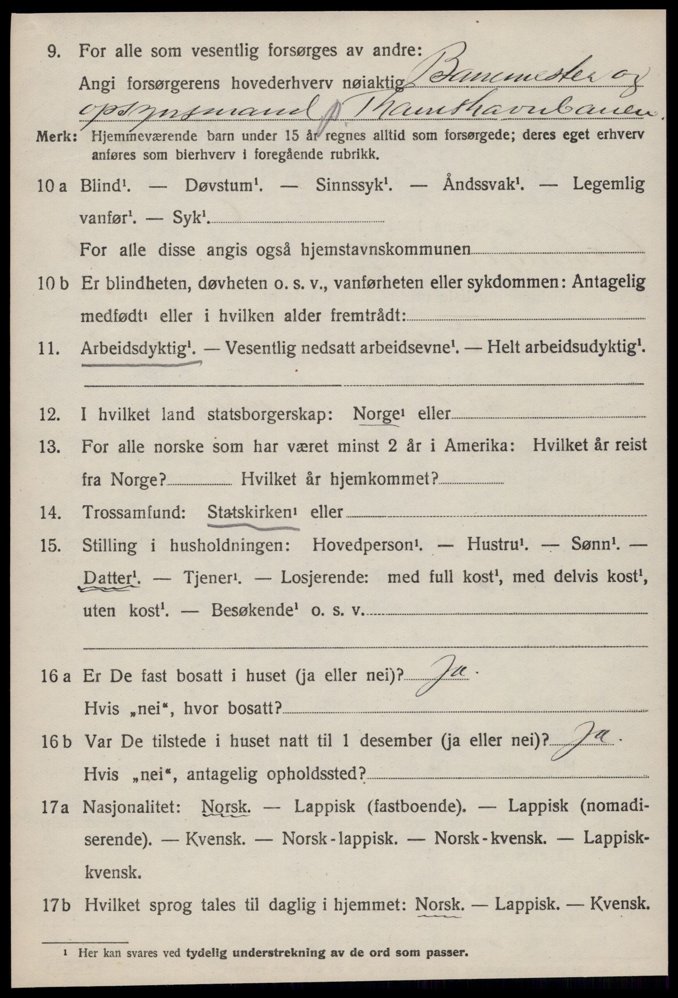 SAT, 1920 census for Orkanger, 1920, p. 1190