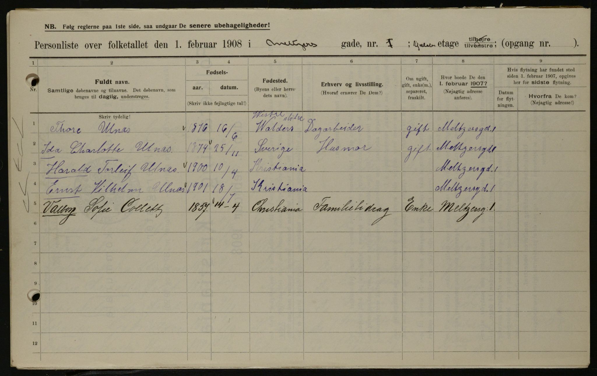 OBA, Municipal Census 1908 for Kristiania, 1908, p. 58391