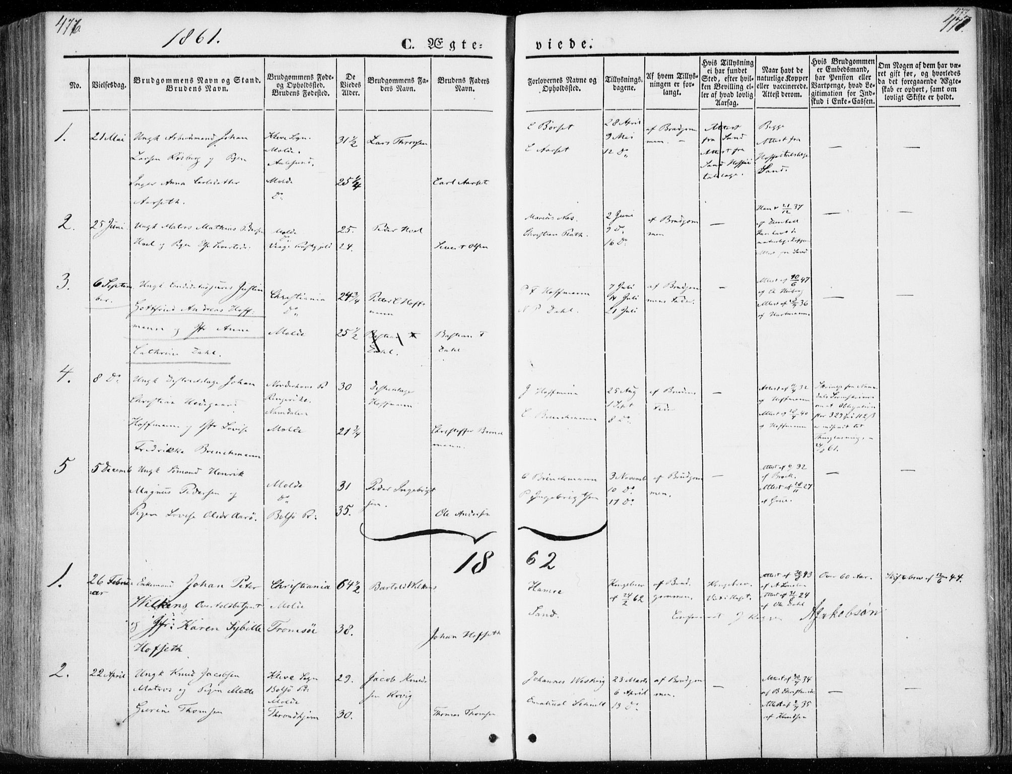 Ministerialprotokoller, klokkerbøker og fødselsregistre - Møre og Romsdal, SAT/A-1454/558/L0689: Parish register (official) no. 558A03, 1843-1872, p. 476-477