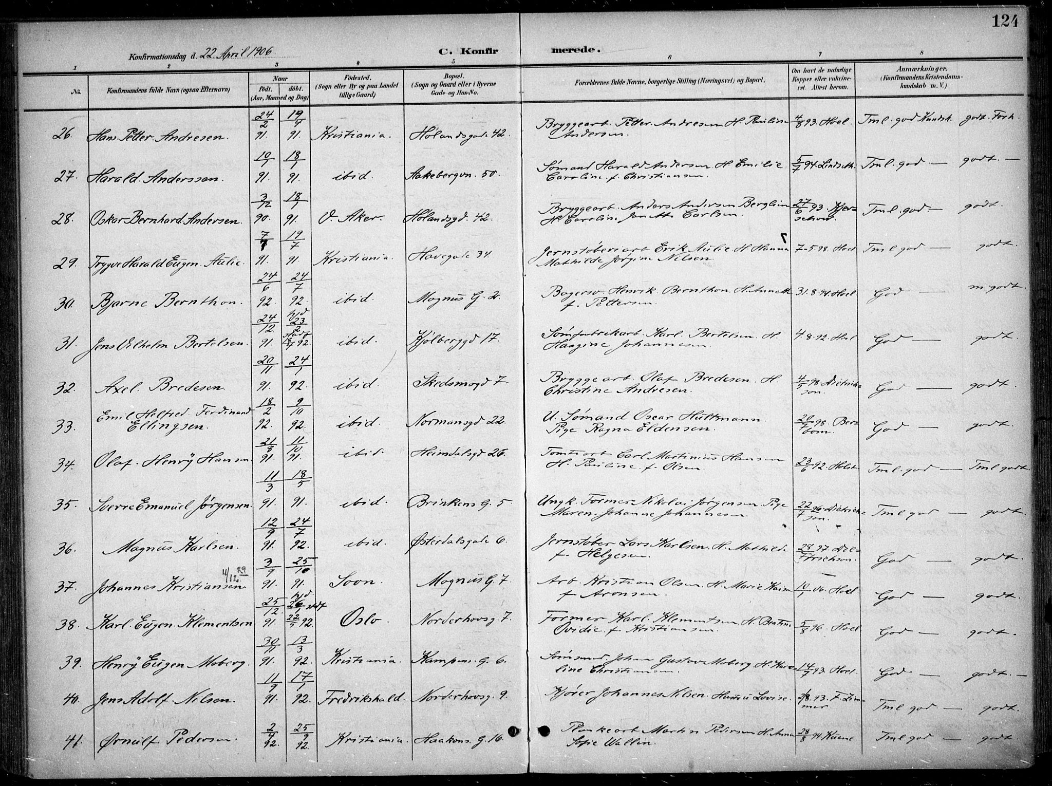 Kampen prestekontor Kirkebøker, AV/SAO-A-10853/F/Fa/L0009: Parish register (official) no. I 9, 1899-1911, p. 124