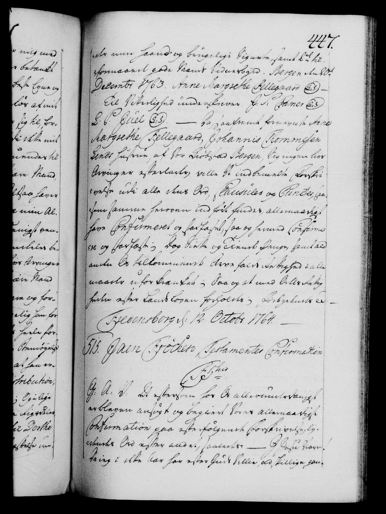 Danske Kanselli 1572-1799, AV/RA-EA-3023/F/Fc/Fca/Fcaa/L0042: Norske registre, 1763-1766, p. 447a