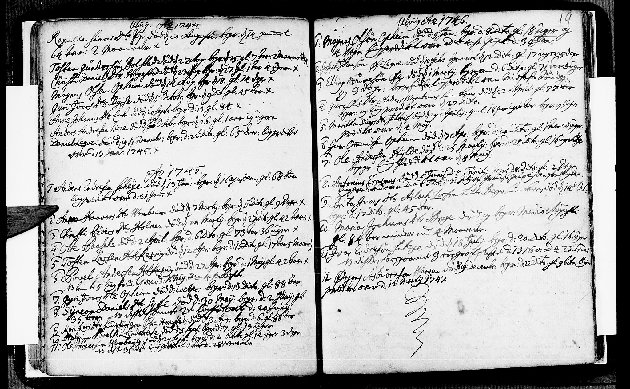 Ulvik sokneprestembete, SAB/A-78801/H/Haa: Parish register (official) no. A 8, 1743-1792, p. 19