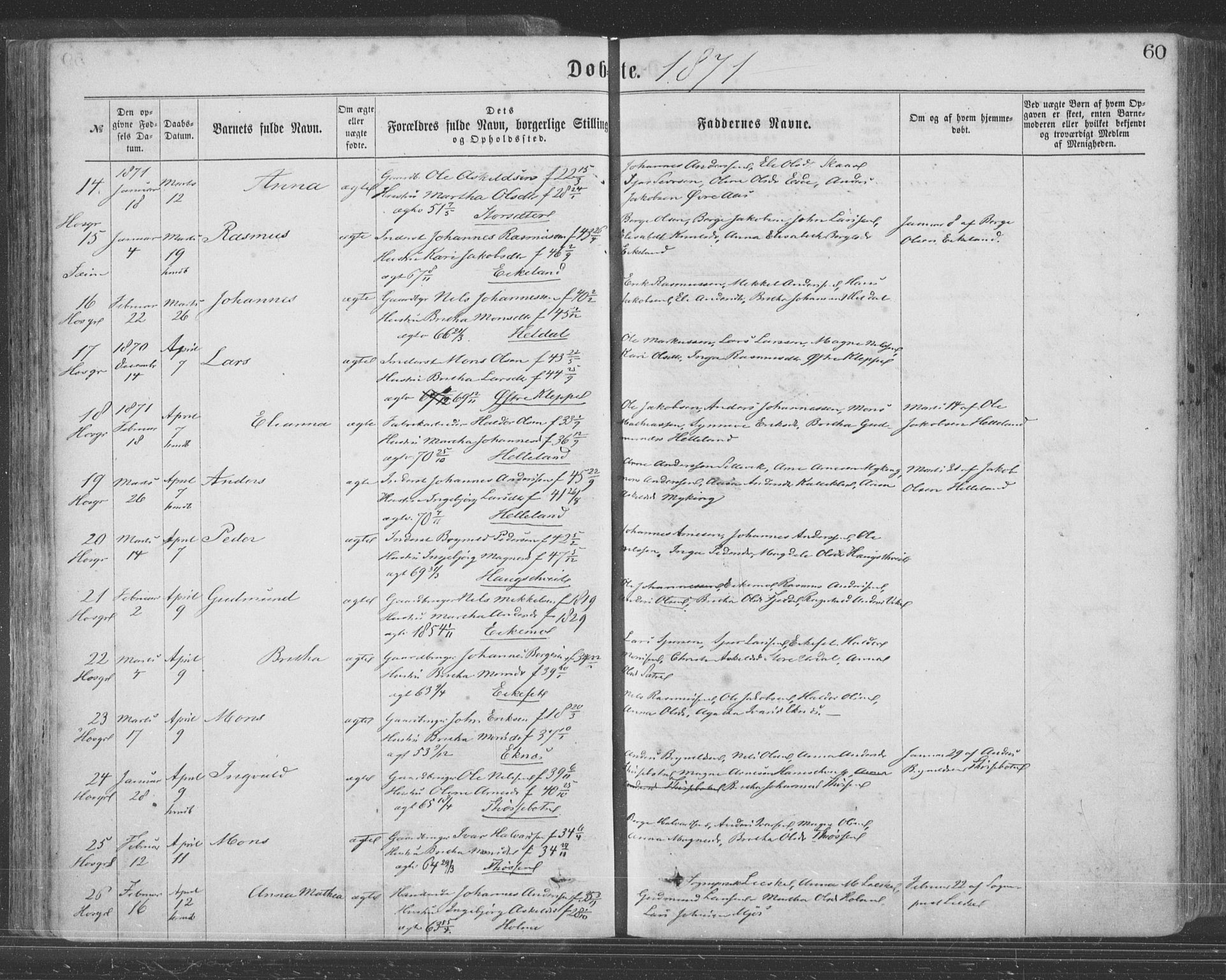 Hosanger sokneprestembete, SAB/A-75801/H/Haa: Parish register (official) no. A 9, 1864-1876, p. 60