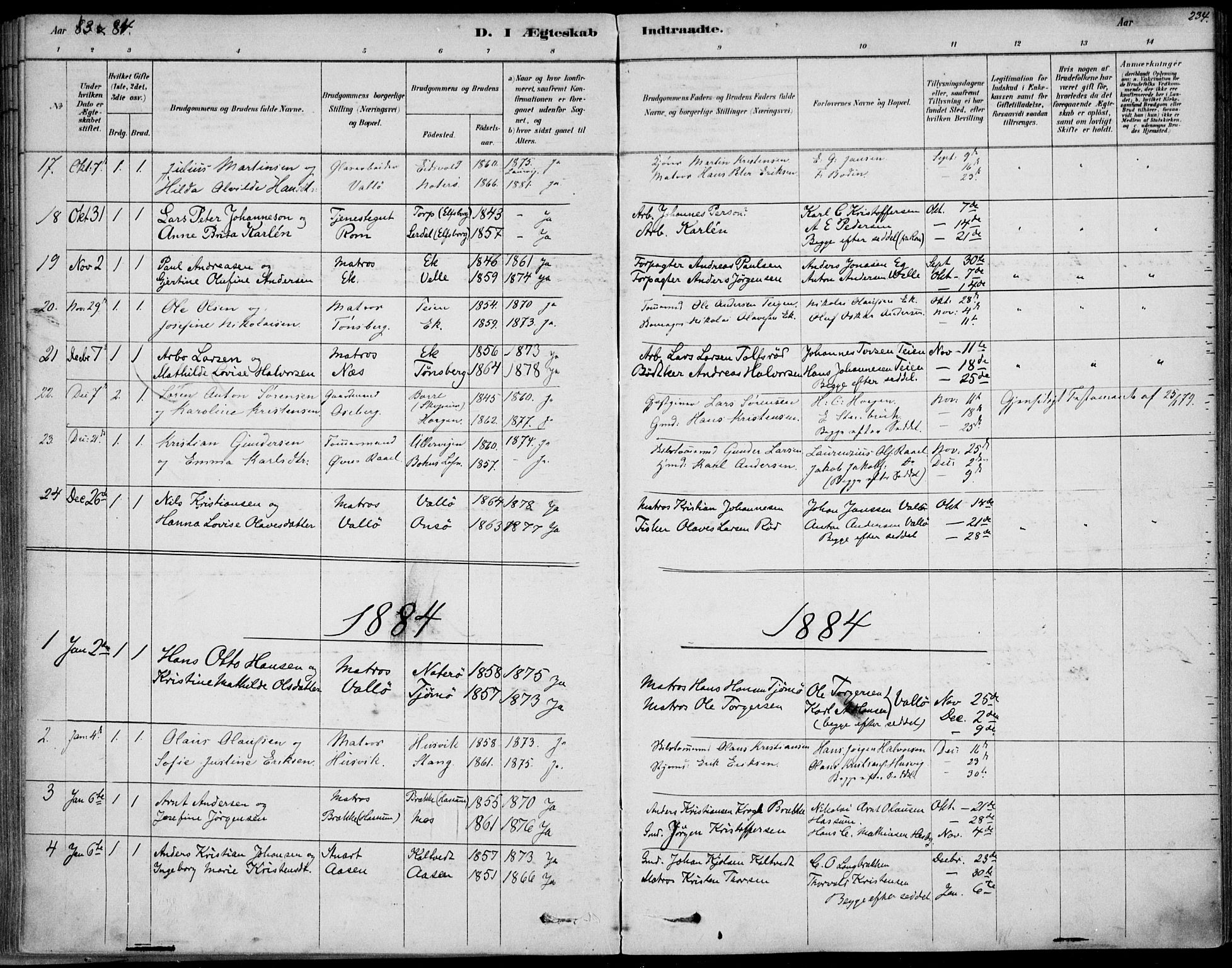 Sem kirkebøker, SAKO/A-5/F/Fb/L0004: Parish register (official) no. II 4, 1878-1891, p. 234