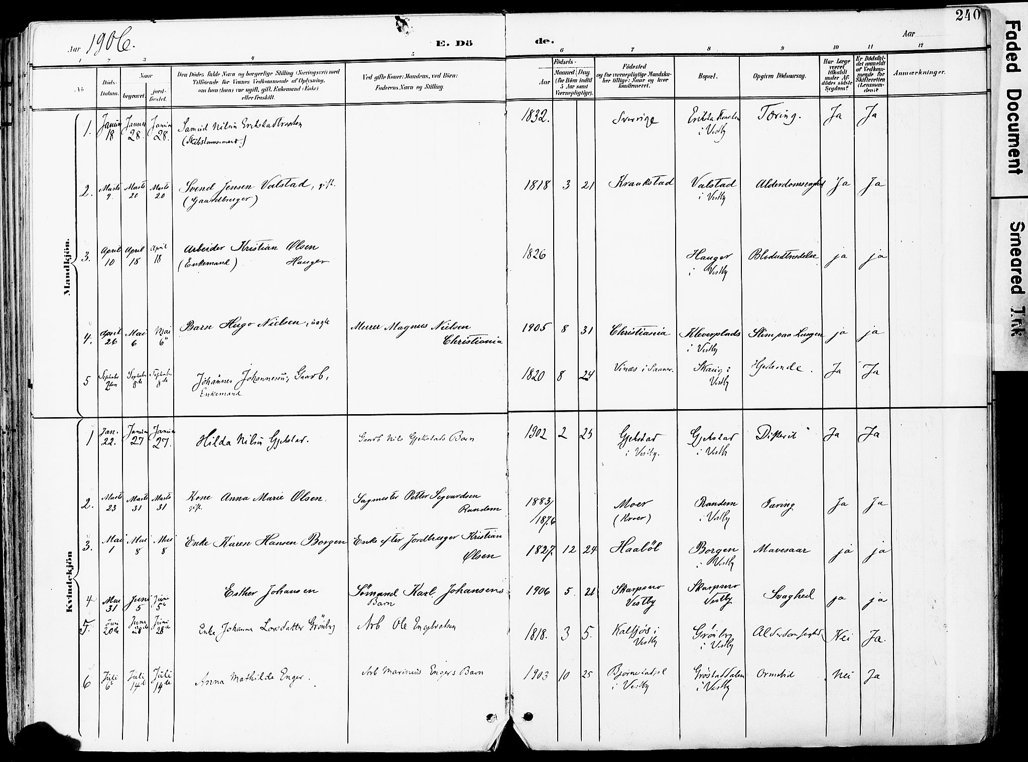 Vestby prestekontor Kirkebøker, SAO/A-10893/F/Fa/L0010: Parish register (official) no. I 10, 1900-1926, p. 240