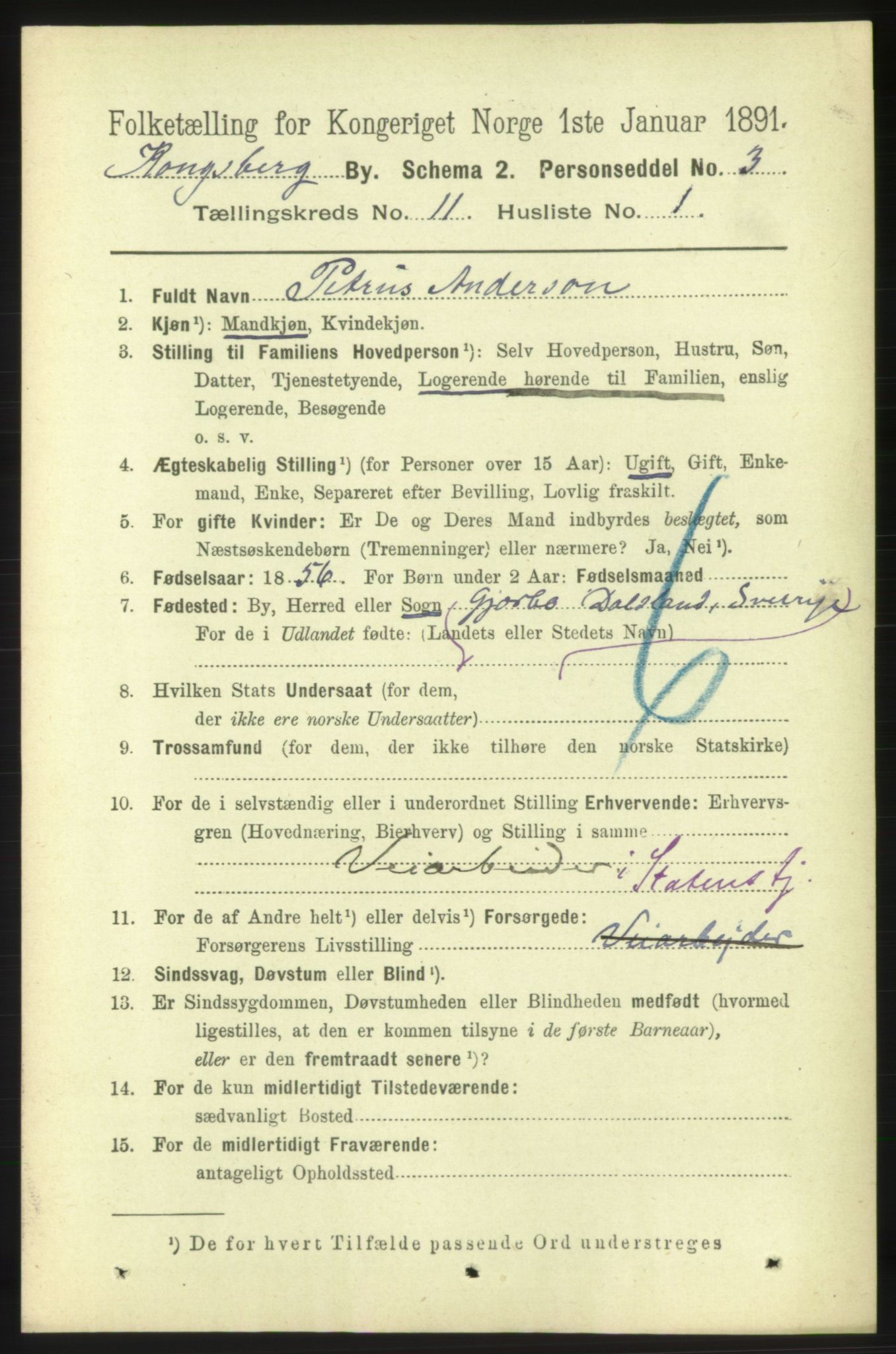 RA, 1891 census for 0604 Kongsberg, 1891, p. 6830