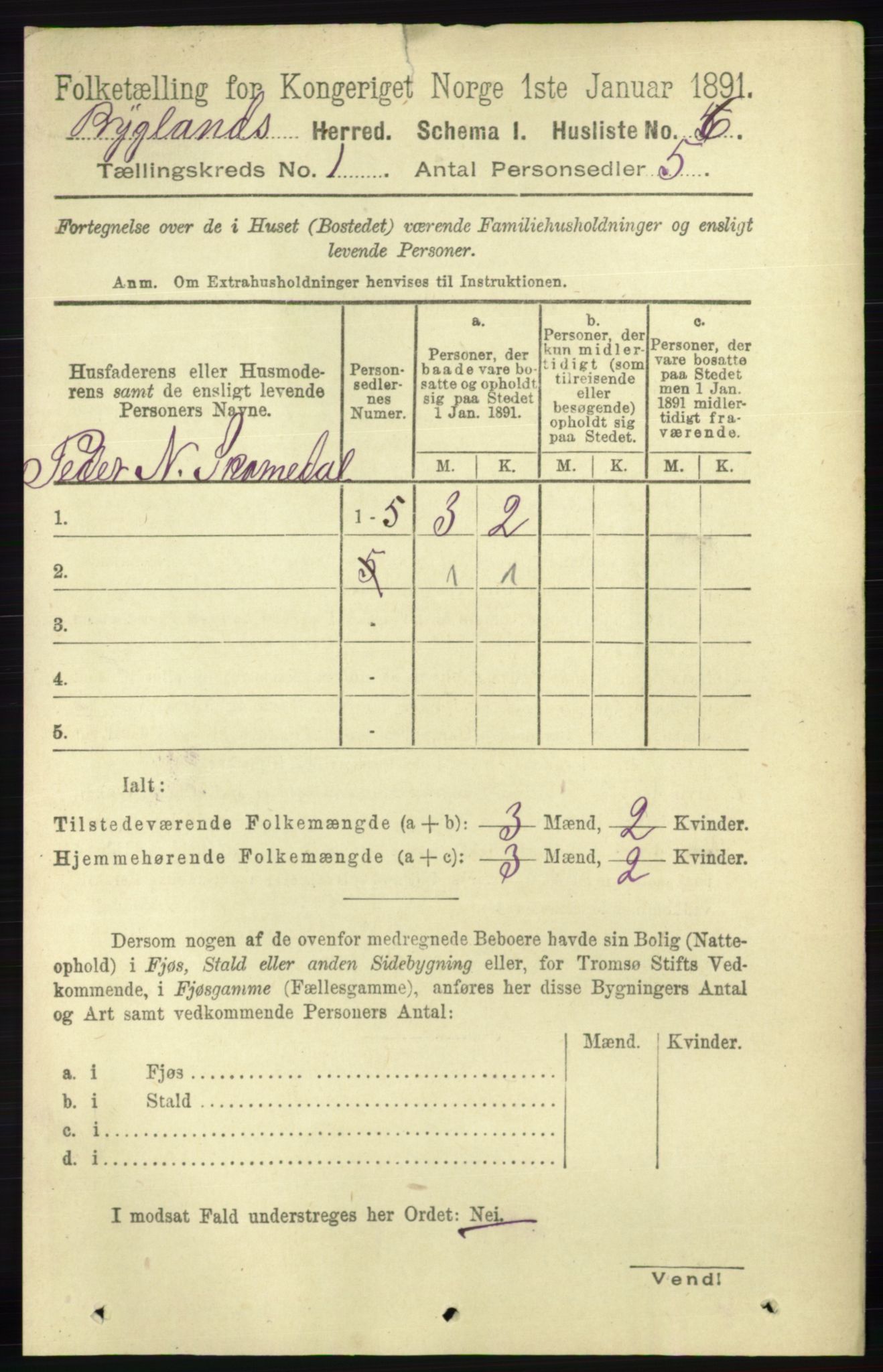 RA, 1891 census for 0938 Bygland, 1891, p. 33