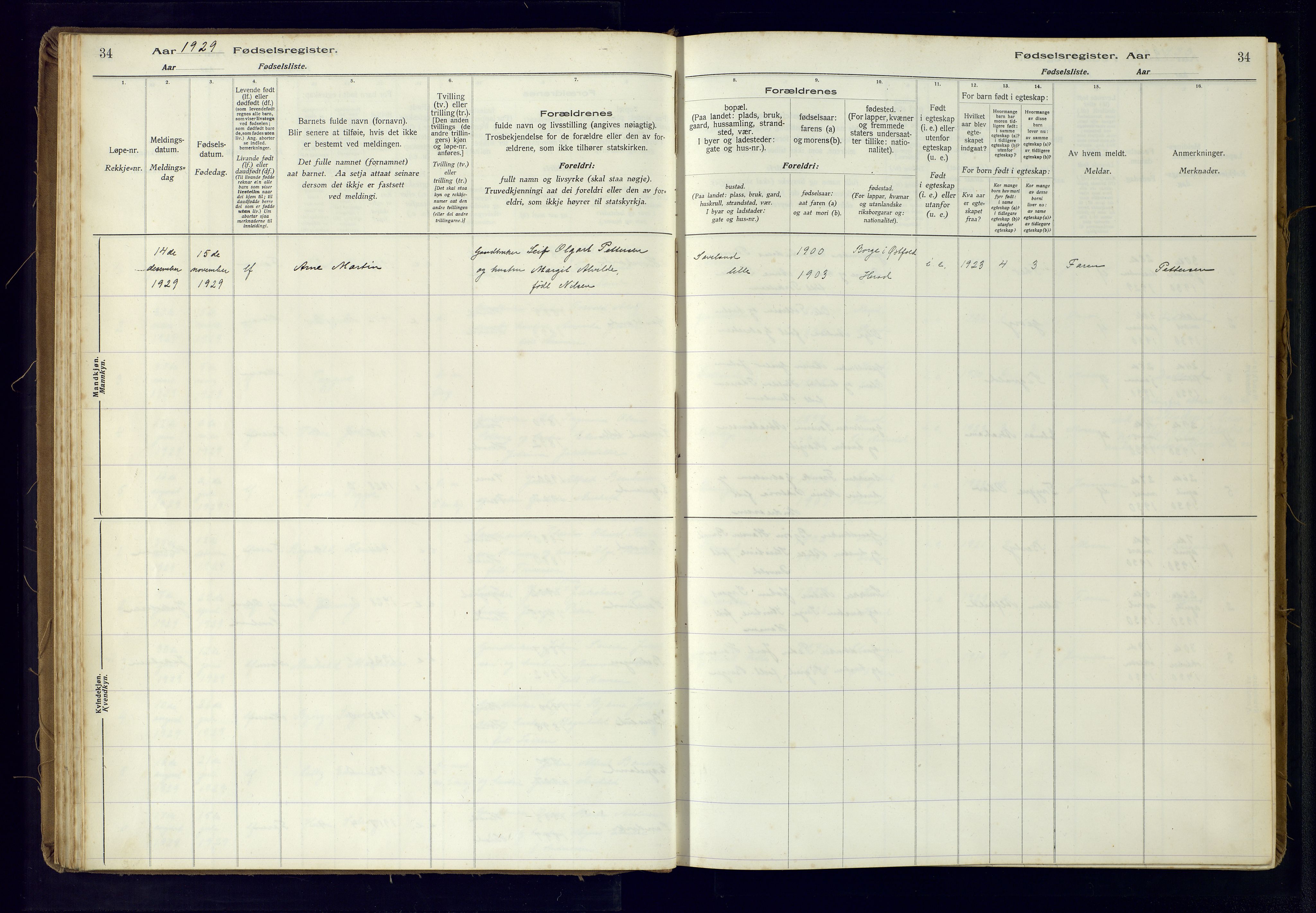 Herad sokneprestkontor, SAK/1111-0018/J/Ja/L0001: Birth register no. A-VI-12, 1916-1981, p. 34