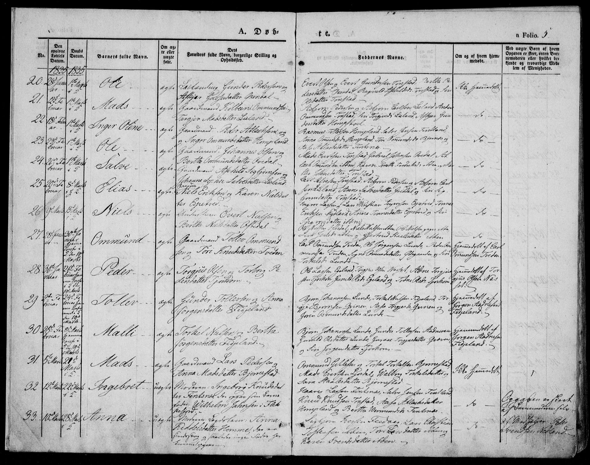 Bakke sokneprestkontor, AV/SAK-1111-0002/F/Fa/Faa/L0004: Parish register (official) no. A 4, 1834-1846, p. 5