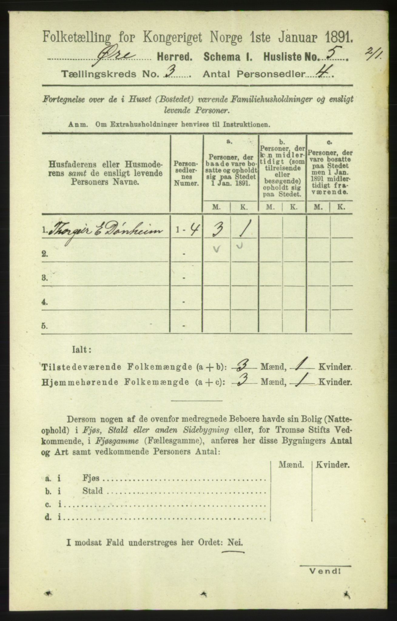 RA, 1891 census for 1558 Øre, 1891, p. 1030