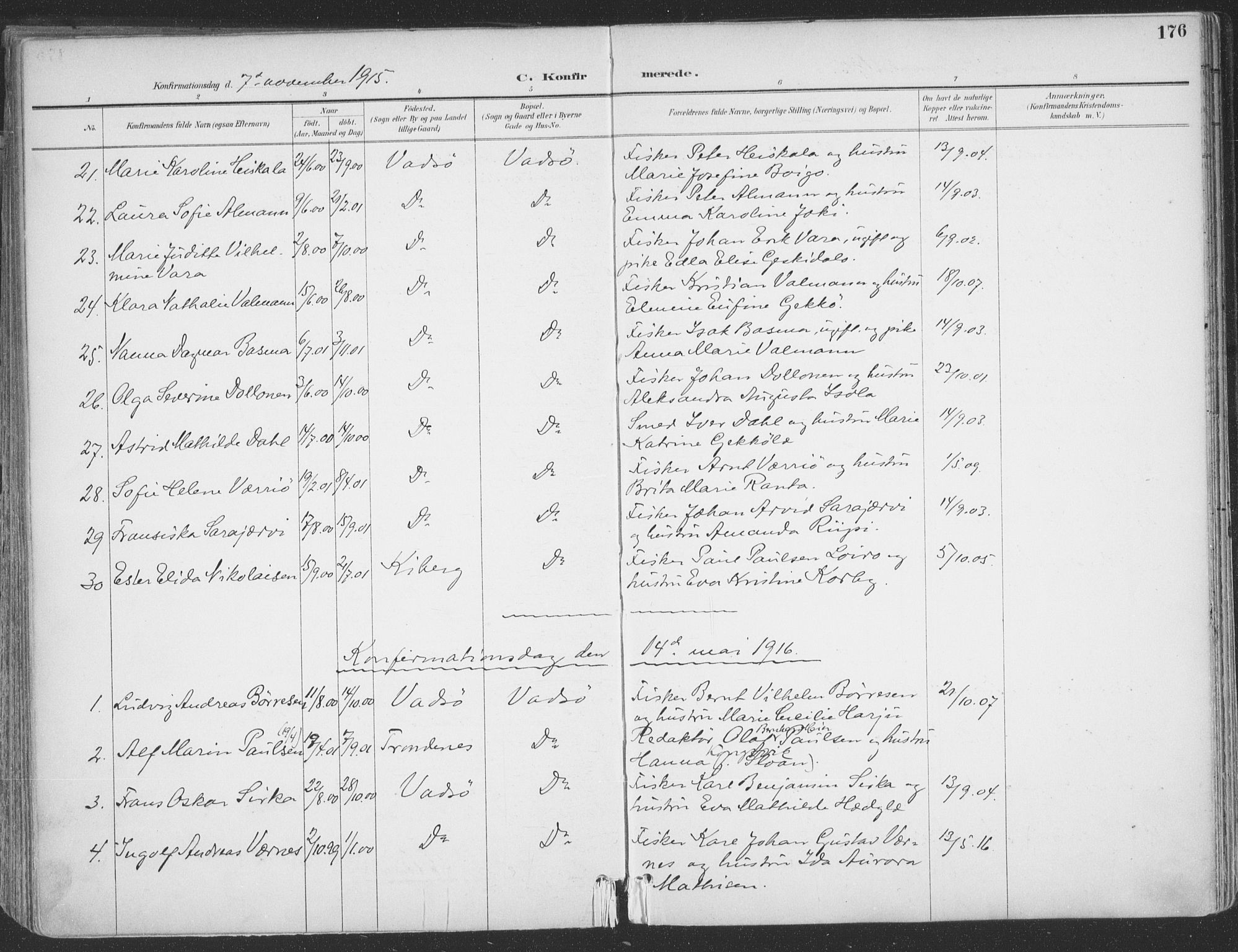Vadsø sokneprestkontor, SATØ/S-1325/H/Ha/L0007kirke: Parish register (official) no. 7, 1896-1916, p. 176