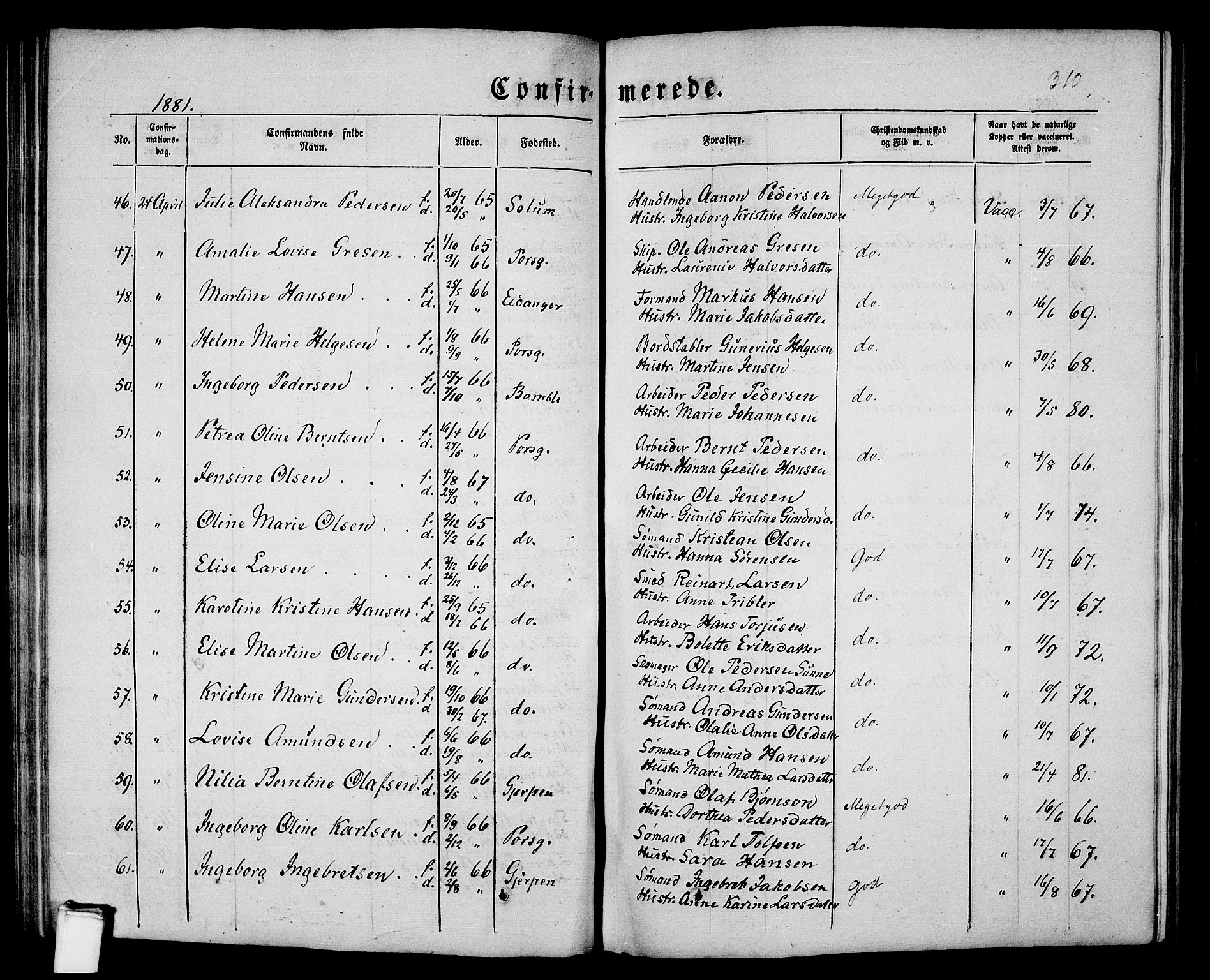 Porsgrunn kirkebøker , AV/SAKO-A-104/G/Gb/L0004: Parish register (copy) no. II 4, 1853-1882, p. 310