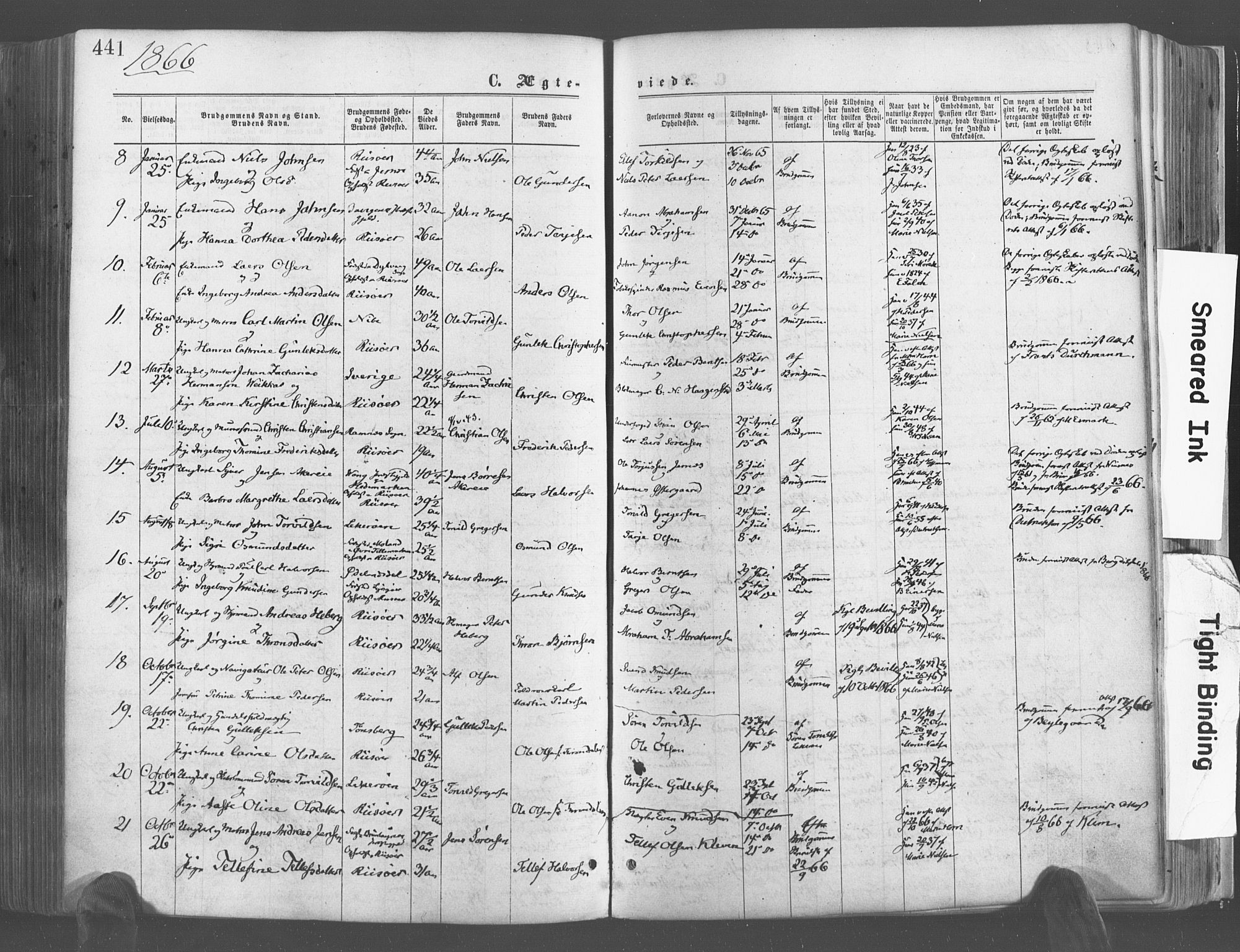 Risør sokneprestkontor, SAK/1111-0035/F/Fa/L0004: Parish register (official) no. A 4, 1865-1882, p. 441