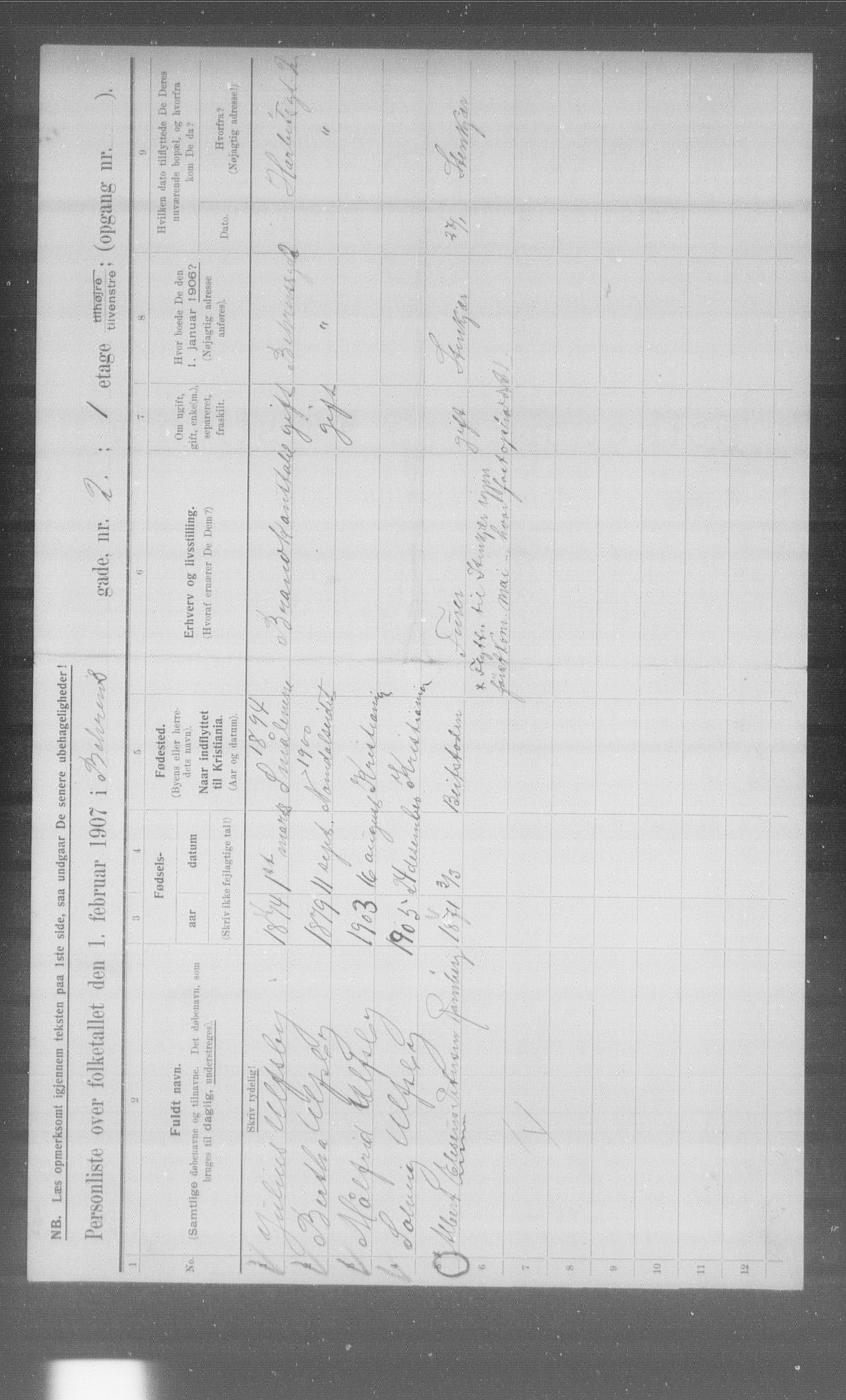 OBA, Municipal Census 1907 for Kristiania, 1907, p. 1790