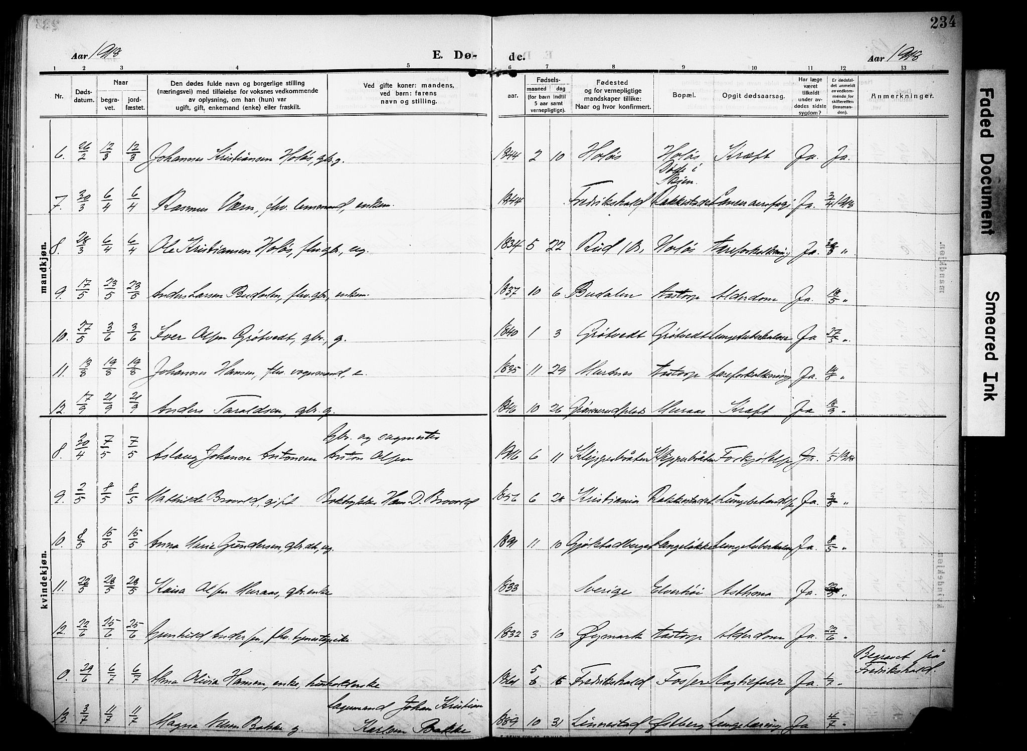 Rakkestad prestekontor Kirkebøker, AV/SAO-A-2008/F/Fa/L0015: Parish register (official) no. I 15, 1909-1922, p. 234