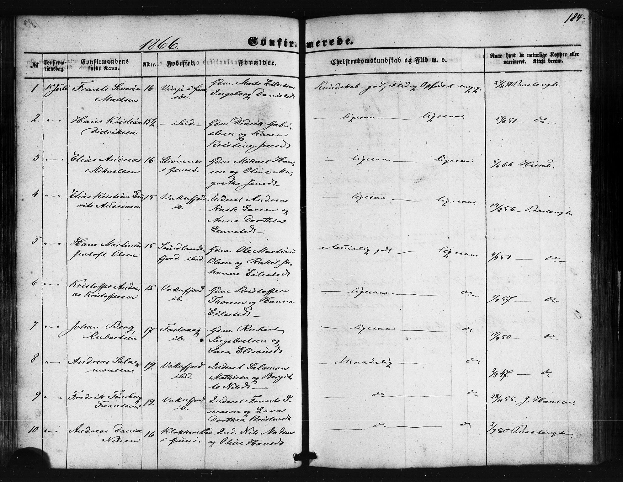 Ministerialprotokoller, klokkerbøker og fødselsregistre - Nordland, SAT/A-1459/876/L1095: Parish register (official) no. 876A01, 1863-1885, p. 184