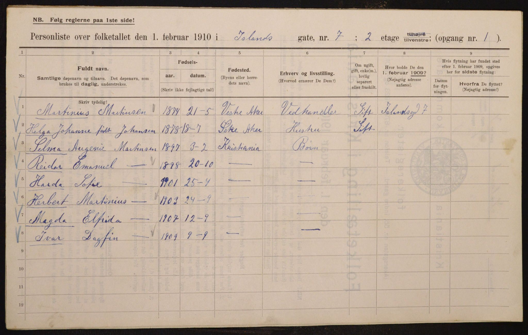 OBA, Municipal Census 1910 for Kristiania, 1910, p. 43441