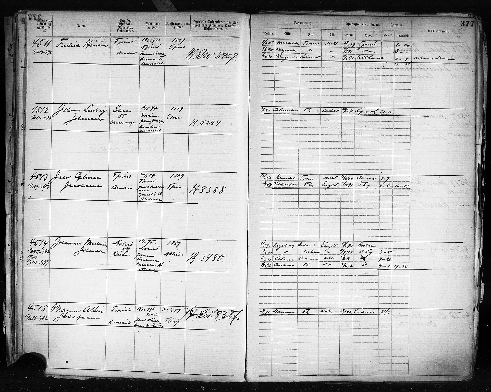 Tønsberg innrulleringskontor, AV/SAKO-A-786/F/Fb/L0003: Annotasjonsrulle Patent nr. 2646-5149, 1881-1892, p. 386