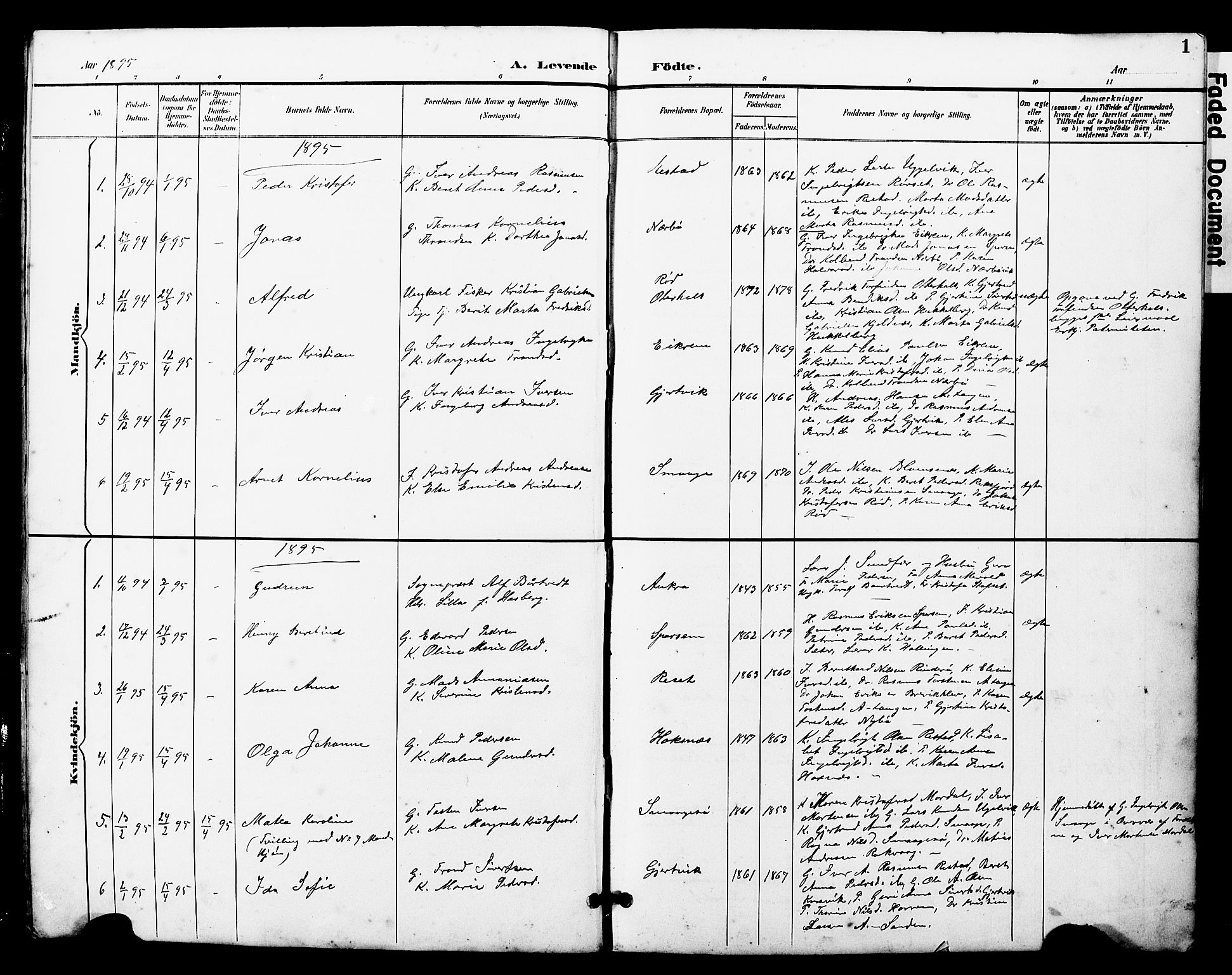 Ministerialprotokoller, klokkerbøker og fødselsregistre - Møre og Romsdal, SAT/A-1454/560/L0725: Parish register (copy) no. 560C02, 1895-1930, p. 1