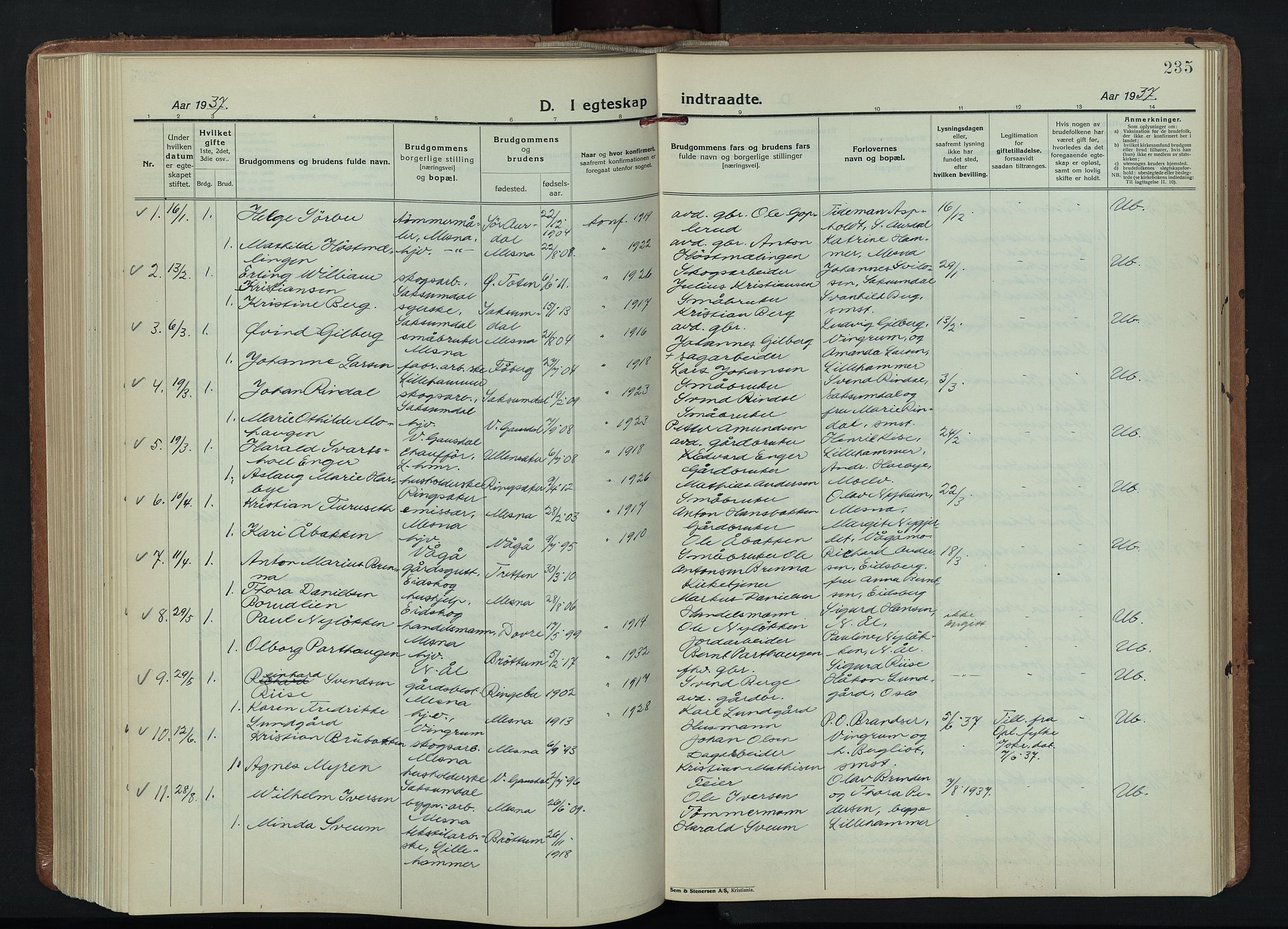 Fåberg prestekontor, SAH/PREST-086/H/Ha/Hab/L0015: Parish register (copy) no. 15, 1924-1949, p. 235