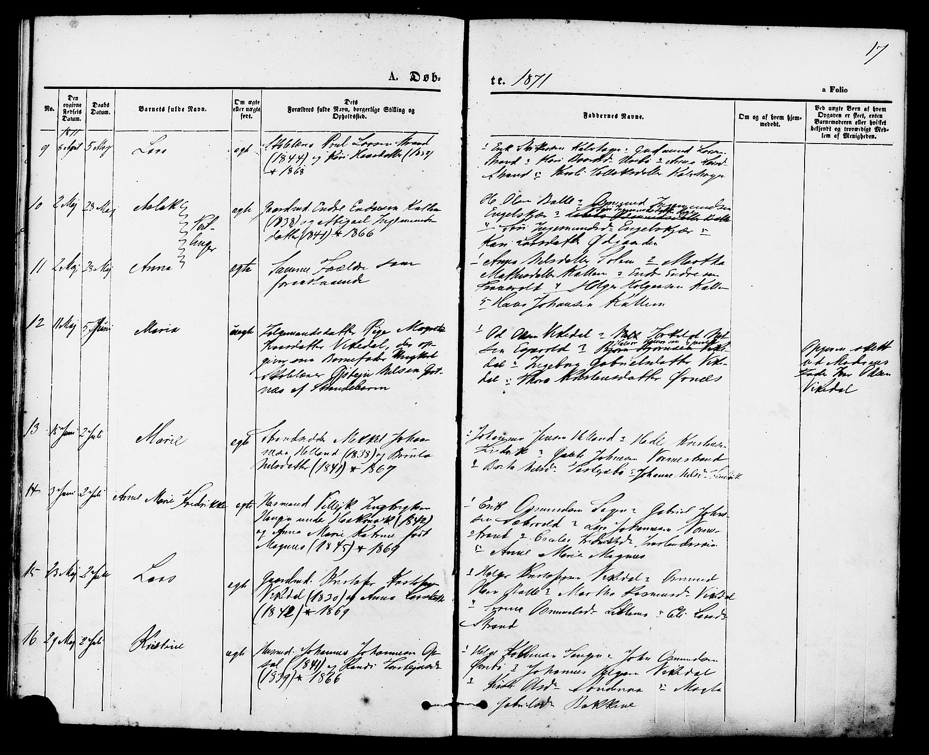 Vikedal sokneprestkontor, SAST/A-101840/01/IV: Parish register (official) no. A 7, 1868-1883, p. 17