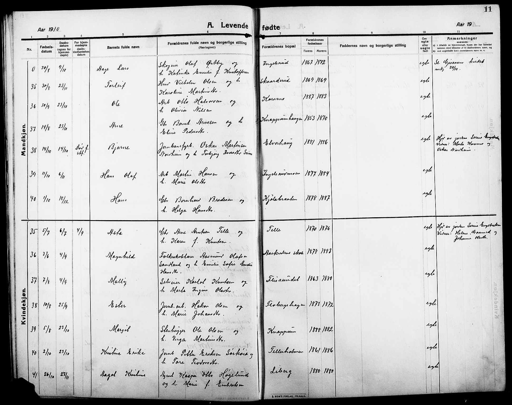 Åsnes prestekontor, AV/SAH-PREST-042/H/Ha/Hab/L0007: Parish register (copy) no. 7, 1909-1926, p. 11