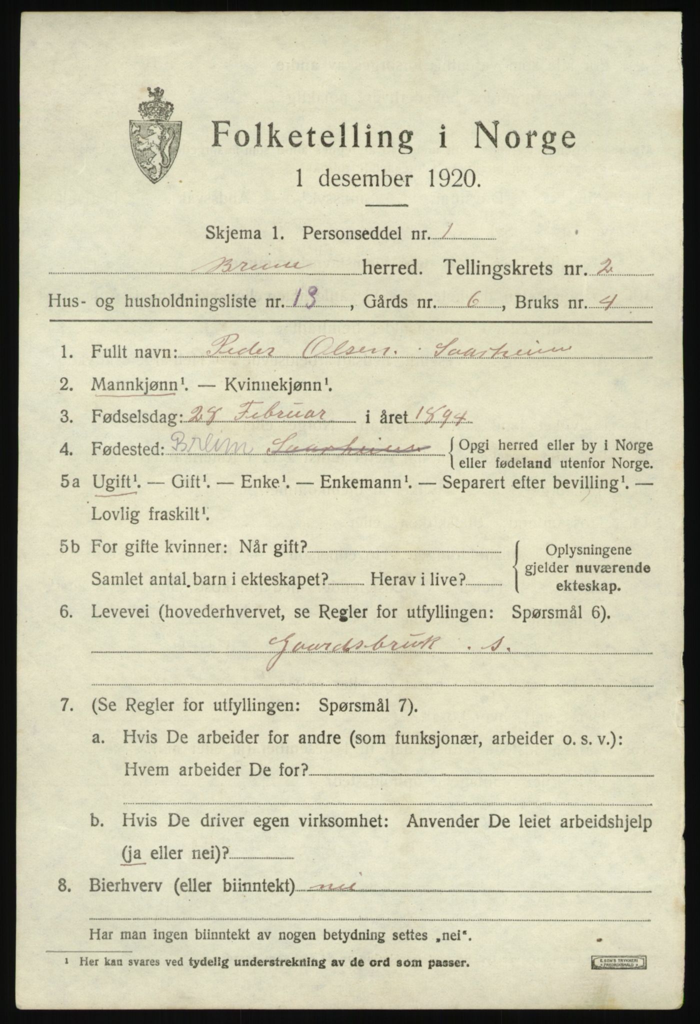 SAB, 1920 census for Breim, 1920, p. 993