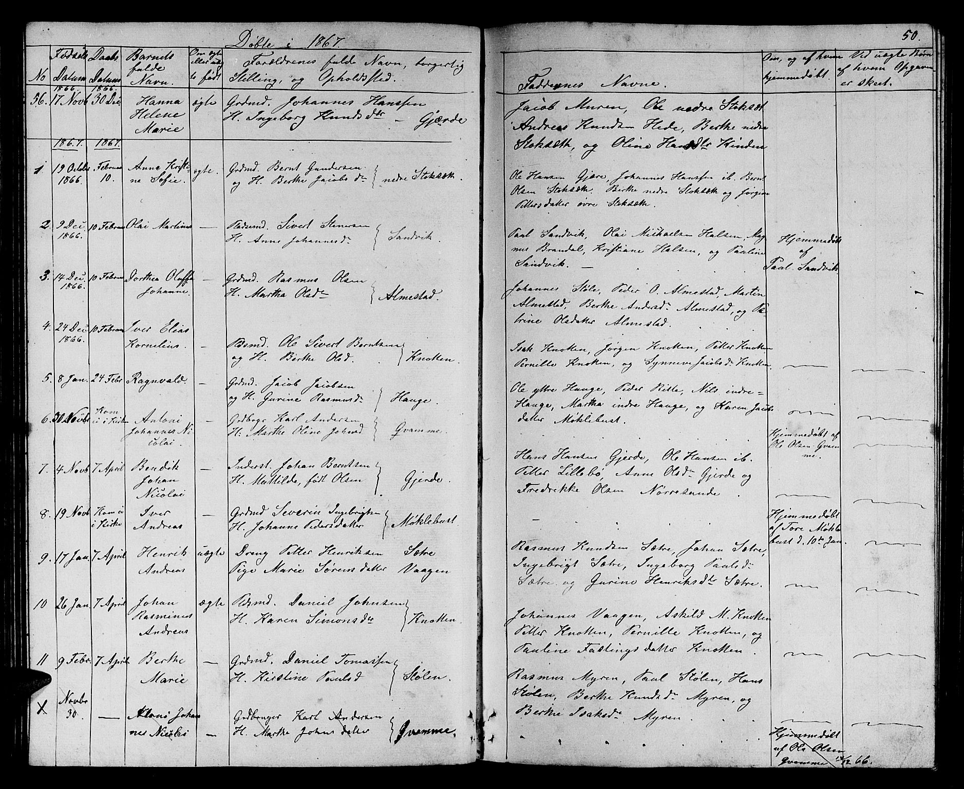 Ministerialprotokoller, klokkerbøker og fødselsregistre - Møre og Romsdal, AV/SAT-A-1454/503/L0047: Parish register (copy) no. 503C02, 1854-1884, p. 50