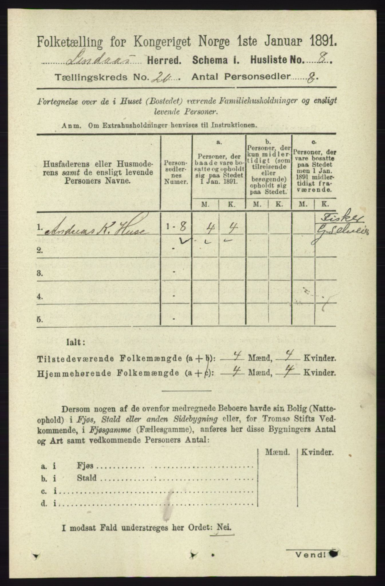 RA, 1891 census for 1263 Lindås, 1891, p. 7280