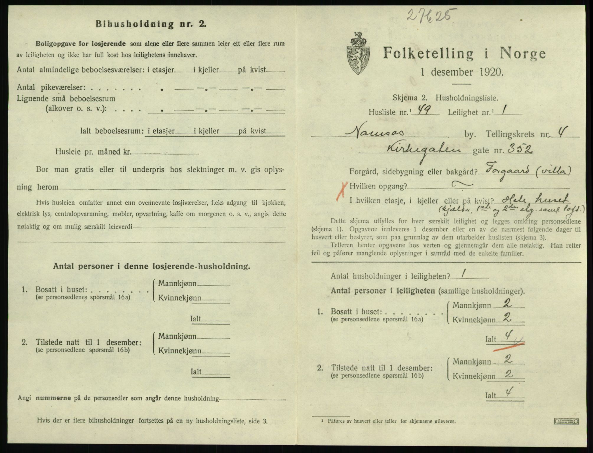 SAT, 1920 census for Namsos, 1920, p. 1583