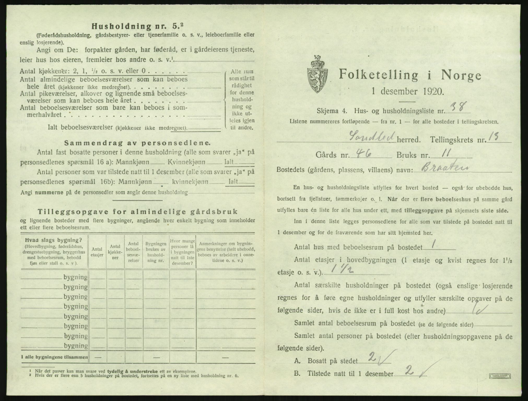 SAK, 1920 census for Søndeled, 1920, p. 1073