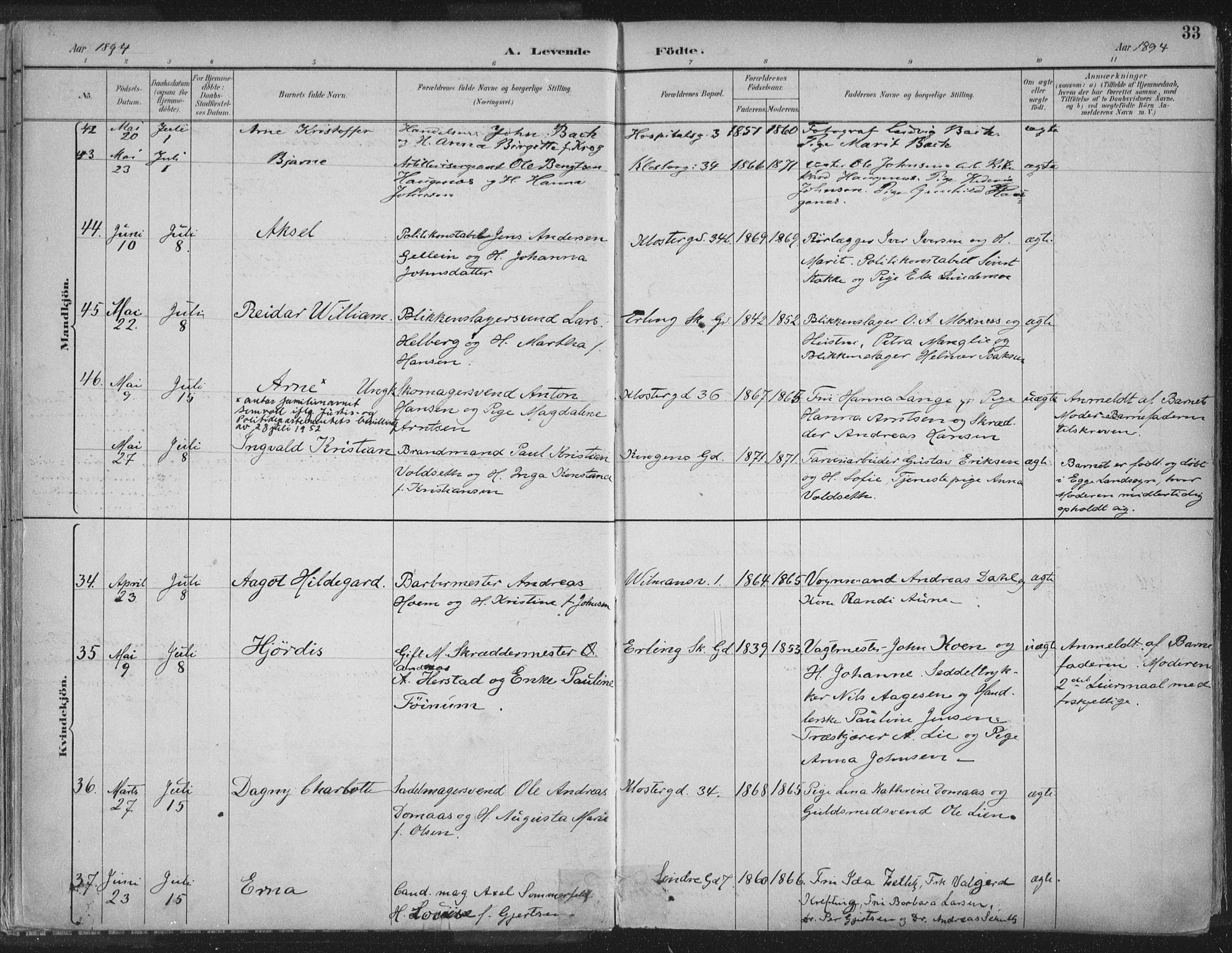 Ministerialprotokoller, klokkerbøker og fødselsregistre - Sør-Trøndelag, AV/SAT-A-1456/601/L0062: Parish register (official) no. 601A30, 1891-1911, p. 33