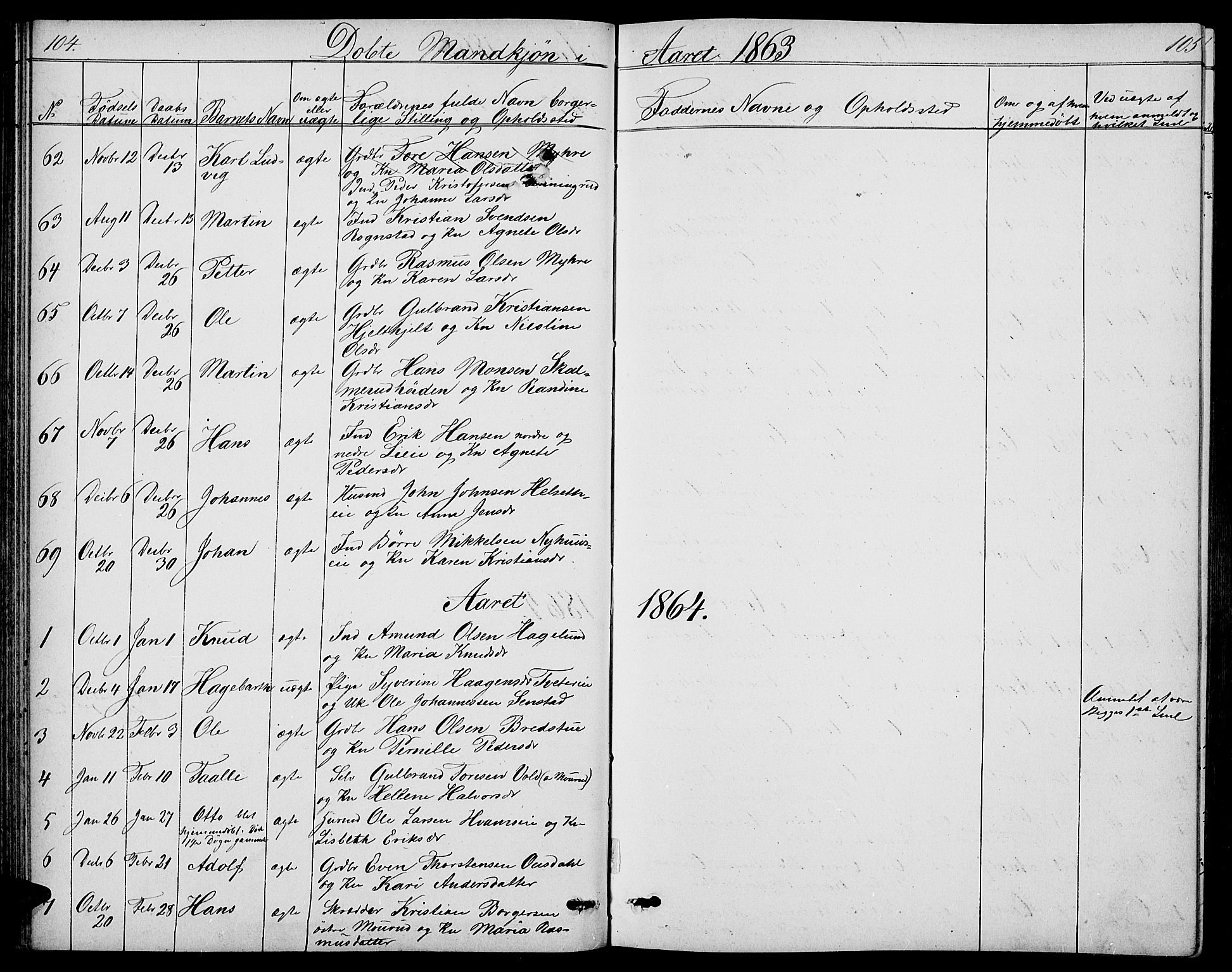 Nes prestekontor, Hedmark, AV/SAH-PREST-020/L/La/L0005: Parish register (copy) no. 5, 1852-1889, p. 104-105