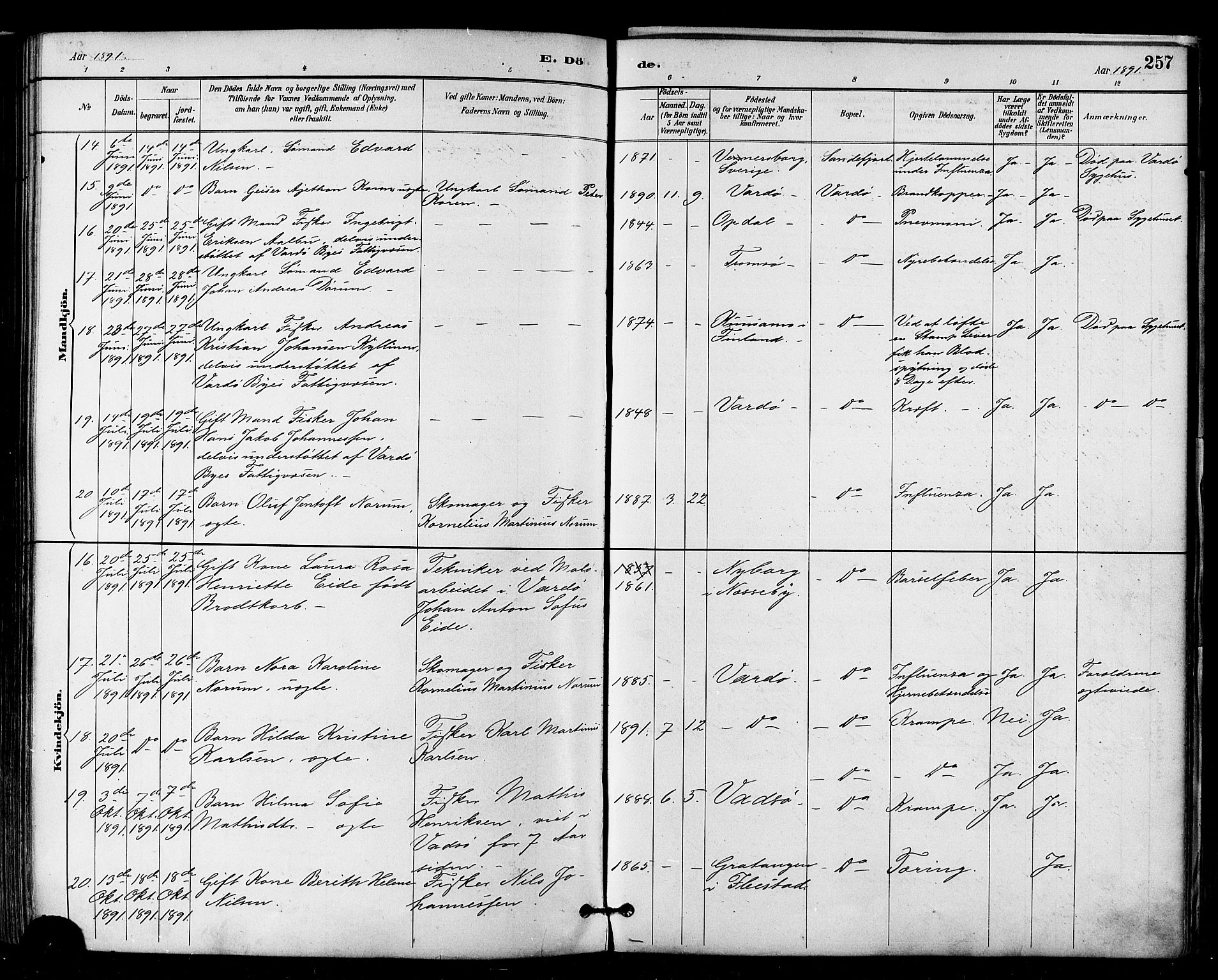 Vardø sokneprestkontor, SATØ/S-1332/H/Ha/L0007kirke: Parish register (official) no. 7, 1886-1897, p. 257