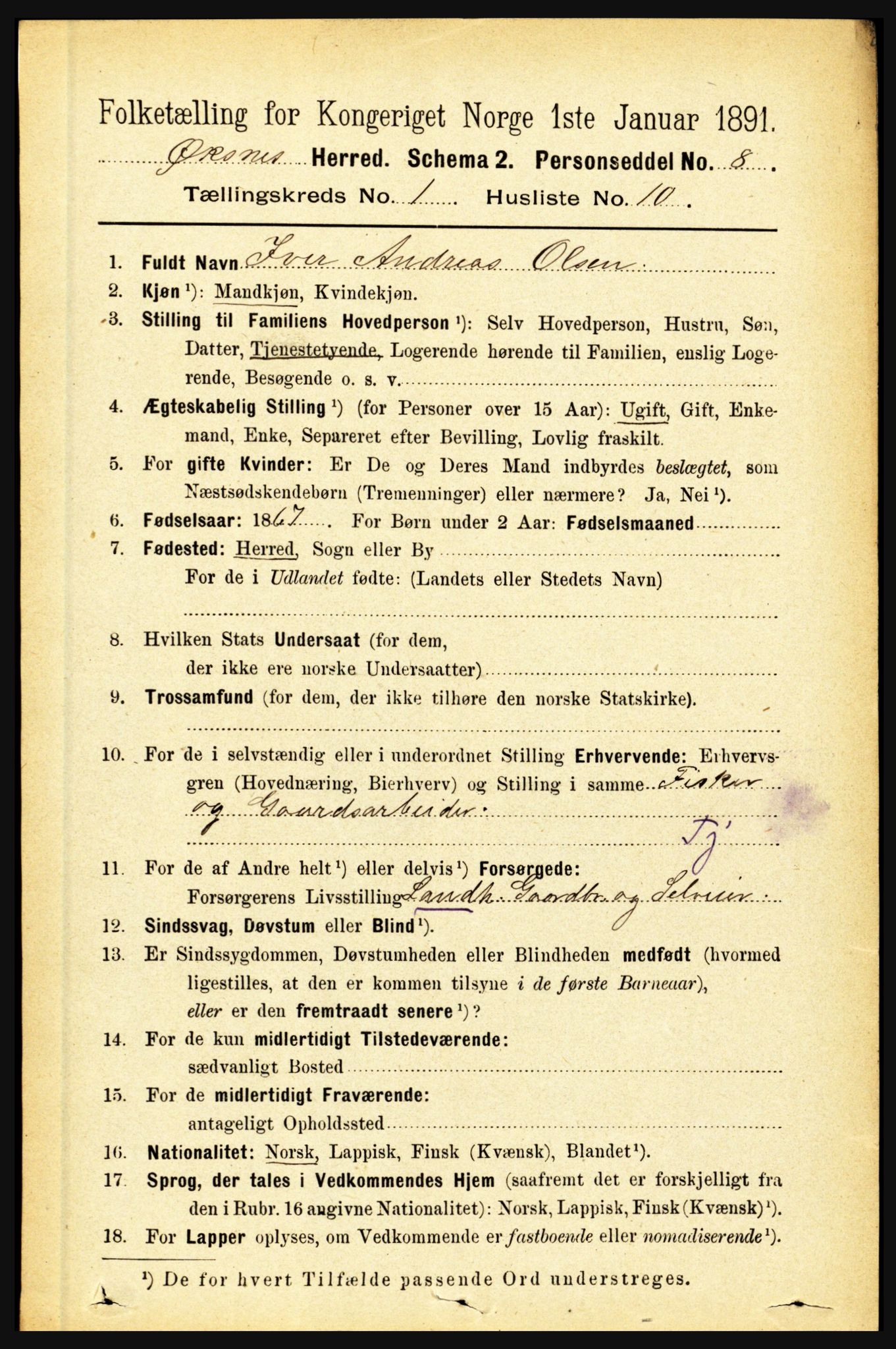 RA, 1891 census for 1868 Øksnes, 1891, p. 145