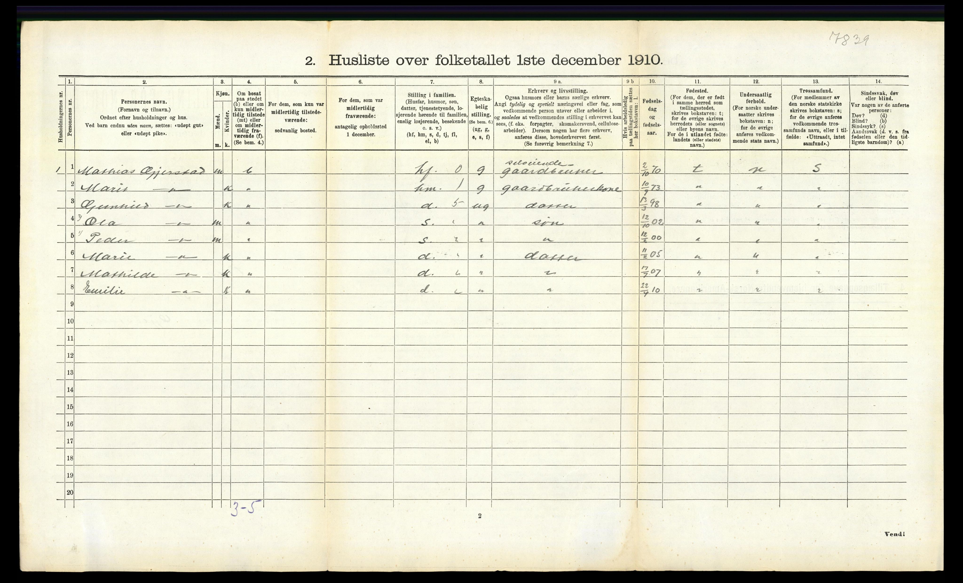 RA, 1910 census for Veøy, 1910, p. 623